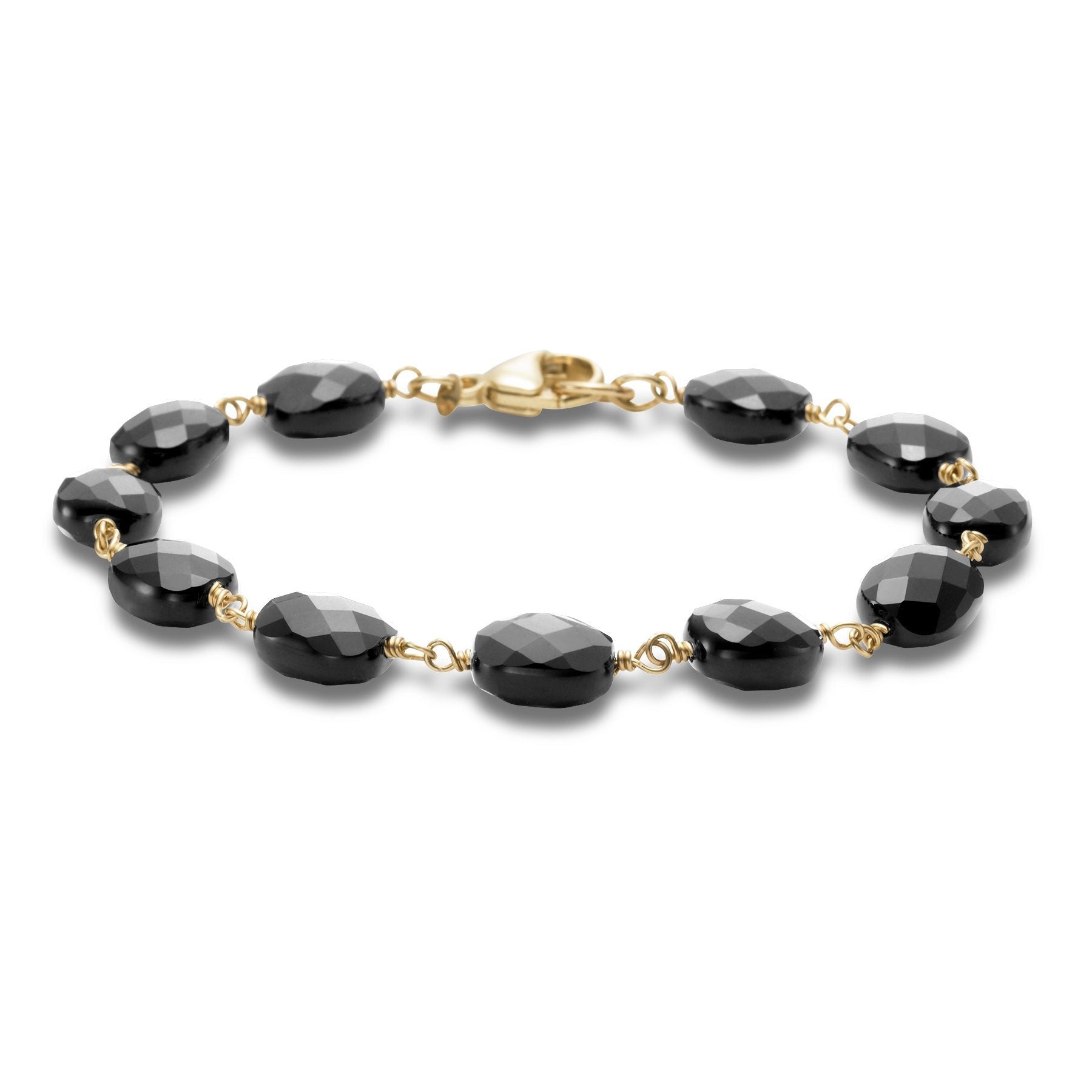 14k Black Onyx 11 Link Bracelet 8" - chicjewelry4u.com