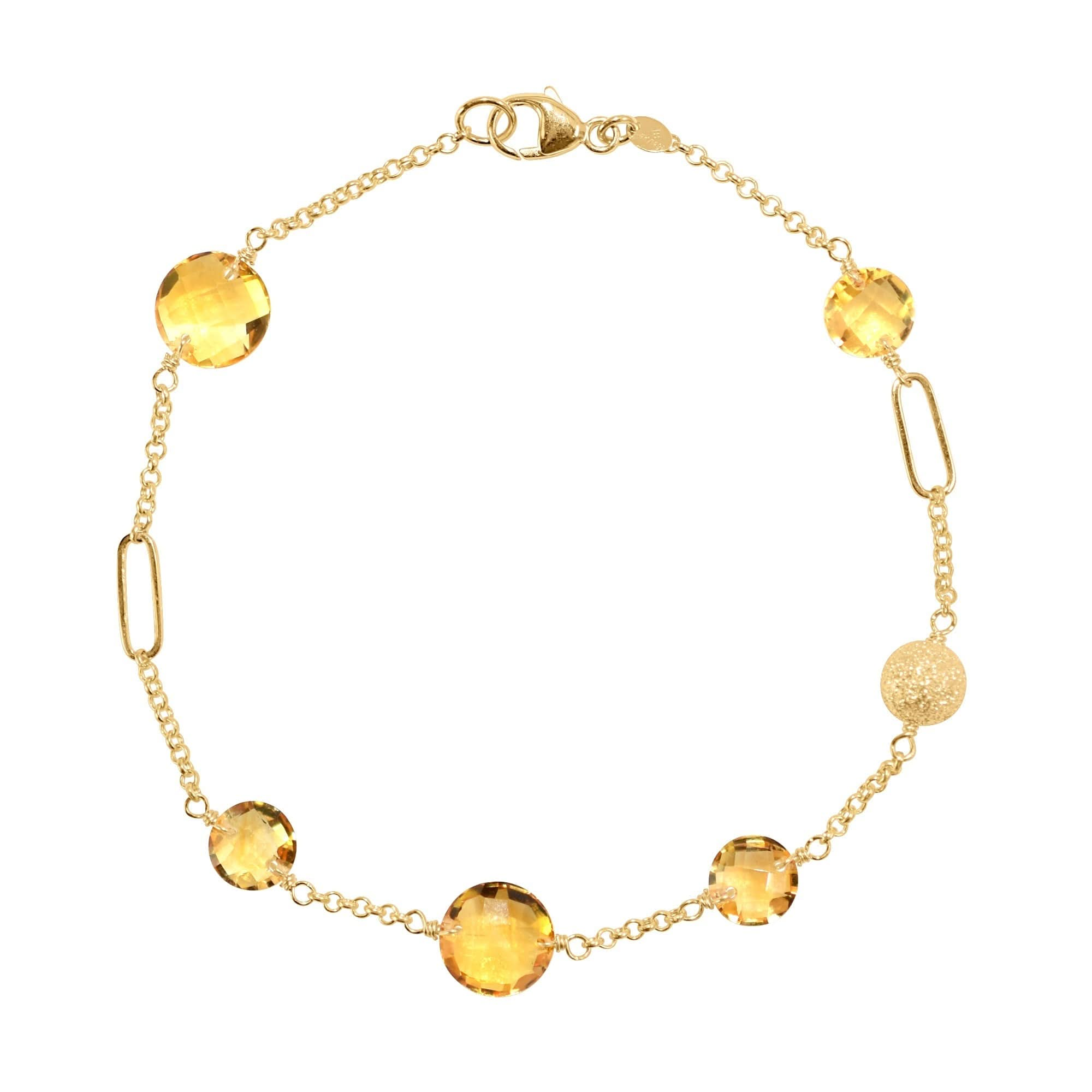 14k Gemstone Coin Fancy Chain Bracelet 7.25"