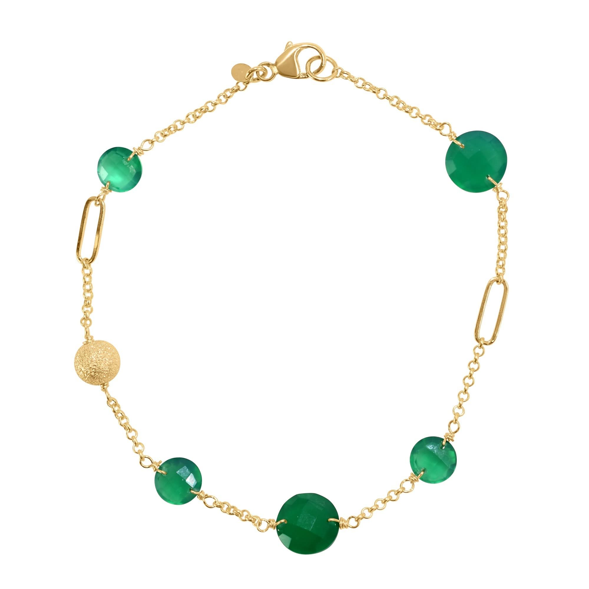 14k Gemstone Coin Fancy Chain Bracelet 7.25"