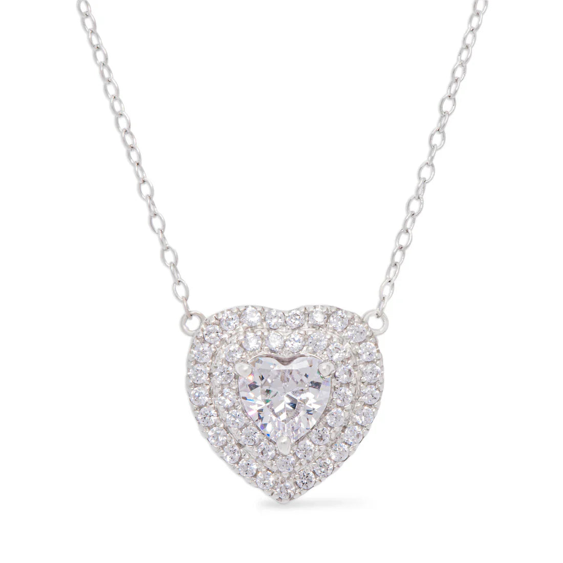 Sterling Silver Cubic Zirconia Heart Shaped Necklace