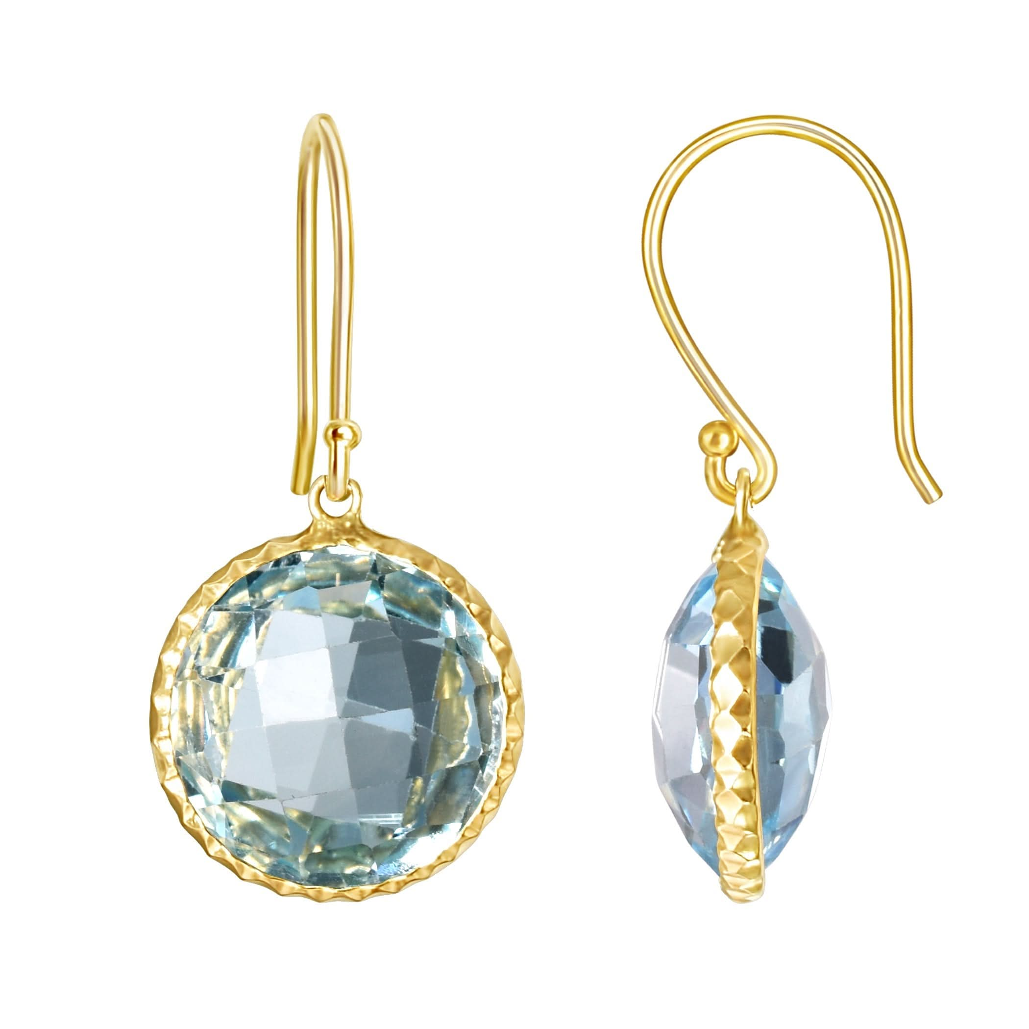 14k Blue Topaz Fancy Round Bezel Earring