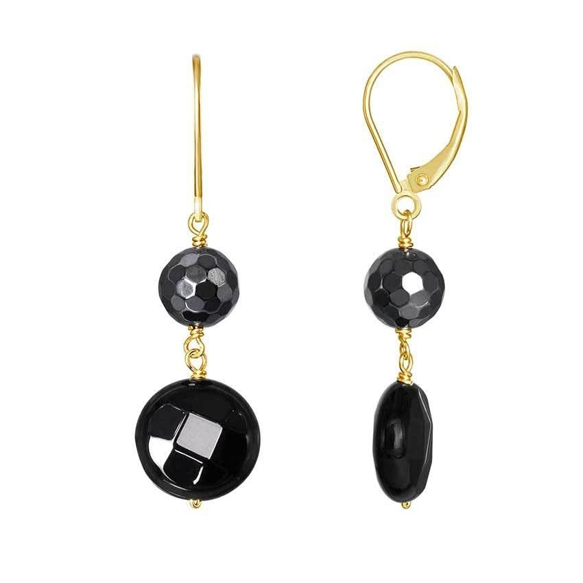 14k Hematite Black Onyx Leverback Earring