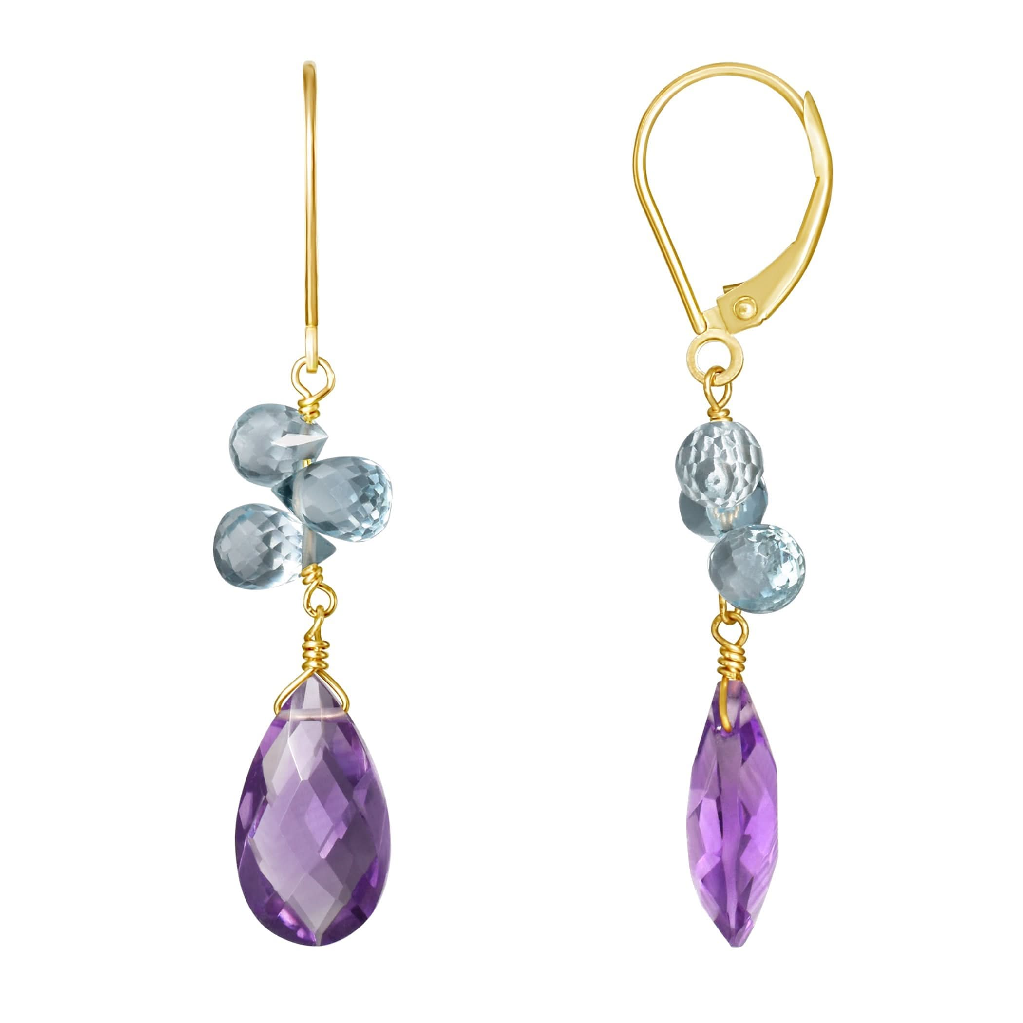 14k Blue Topaz Amethyst Leverback Dangle Earring