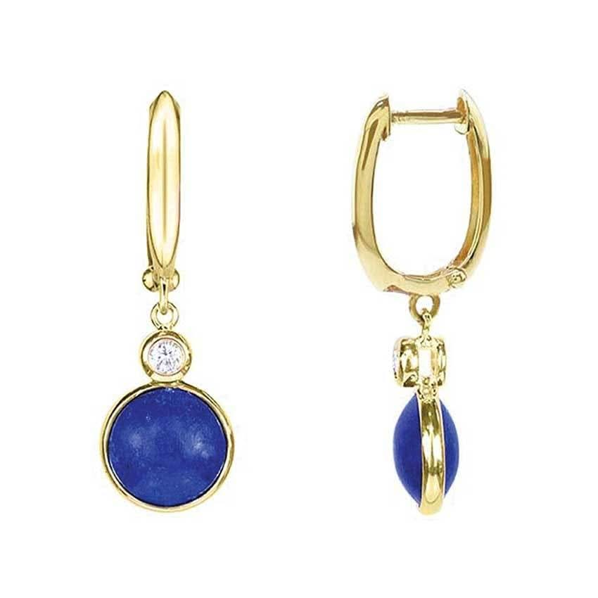 14k Lapis Coin Vs Diamond Roundel Huggie Hoop Drop Earring