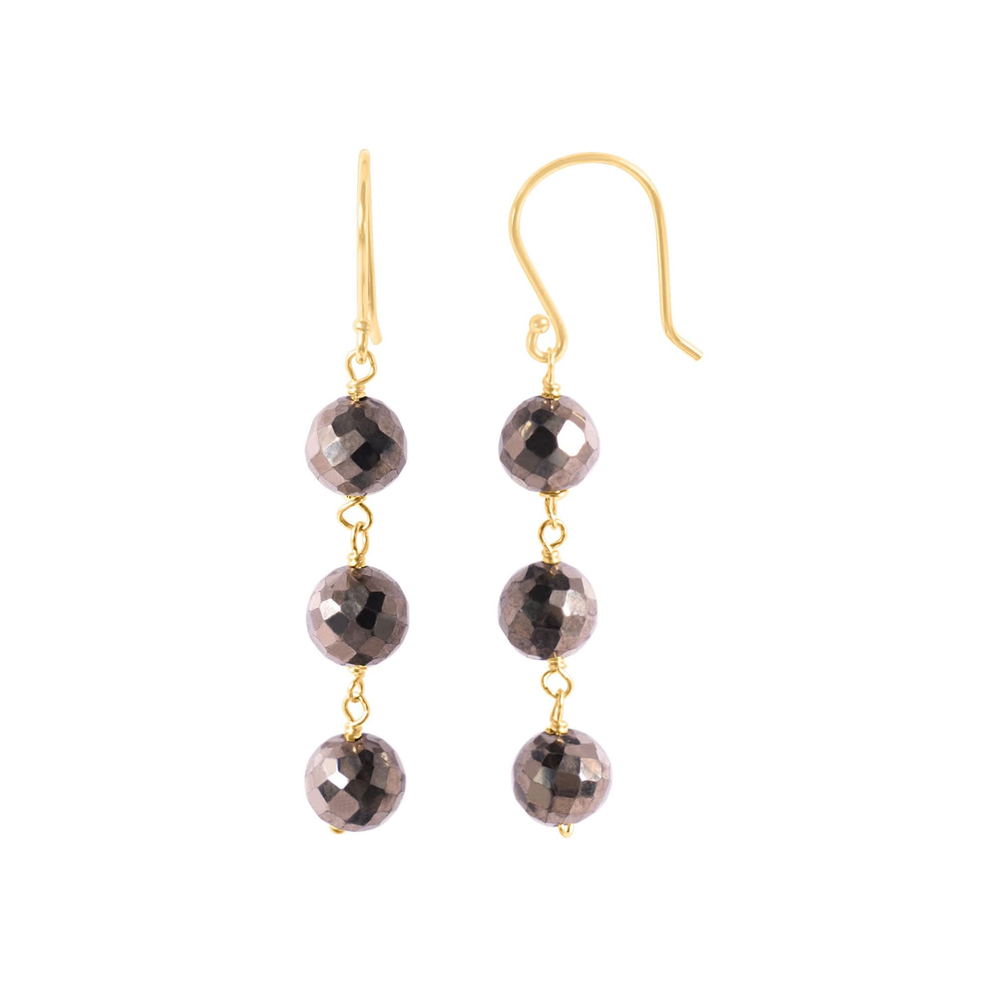 14k Pyrite Faceted Round Triple Link Hook Earring