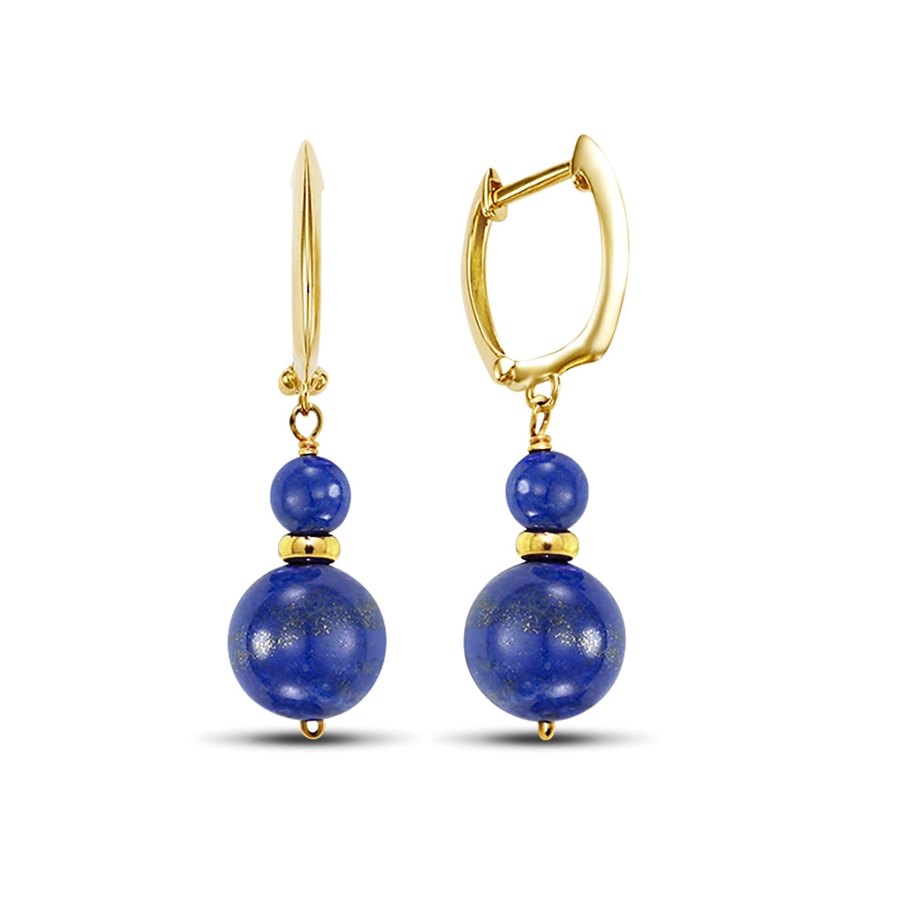14k Lapis Dual Ball Huggie Hoop Drop Earrings - chicjewelry4u.com