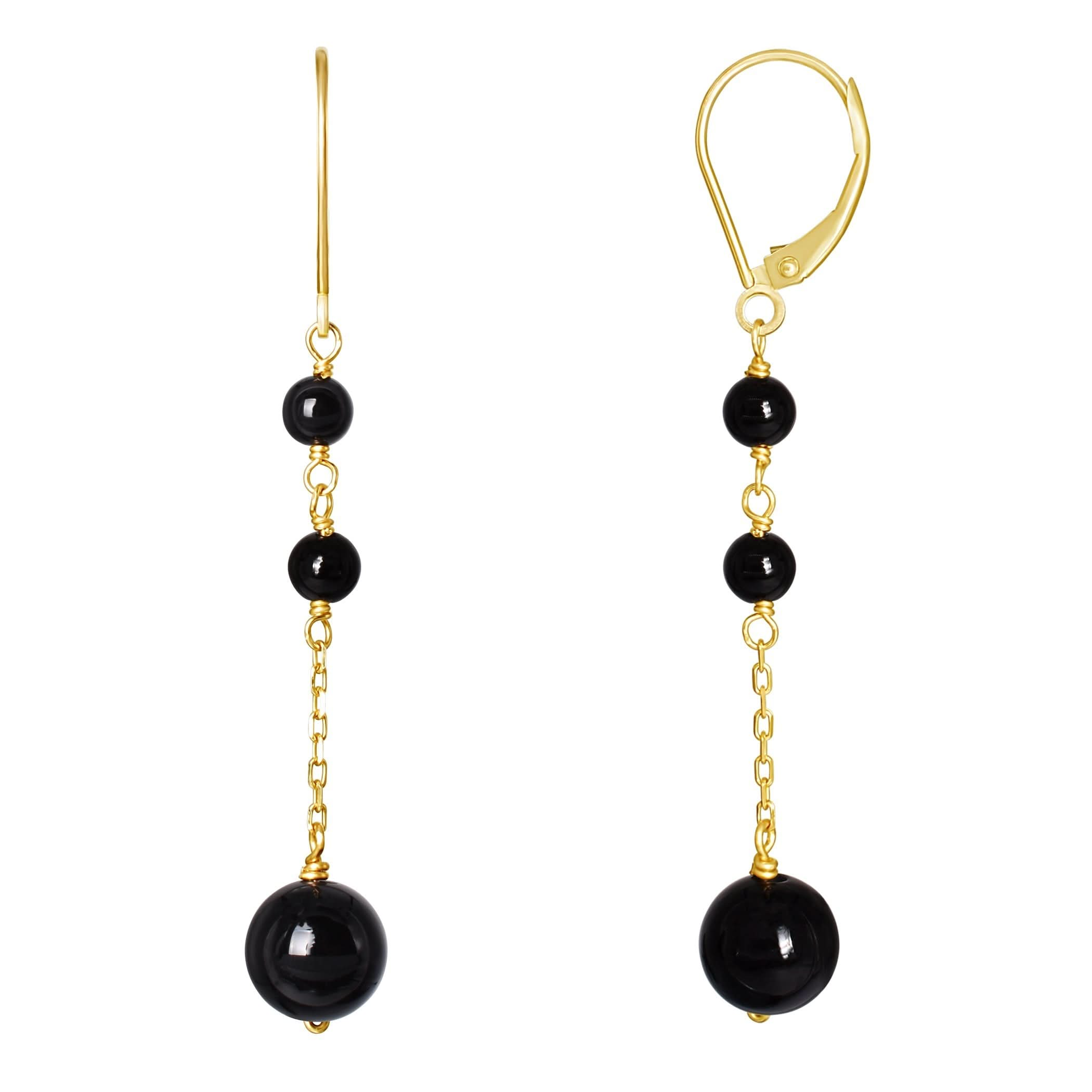 14k Black Onyx Leverback Dangle Earring