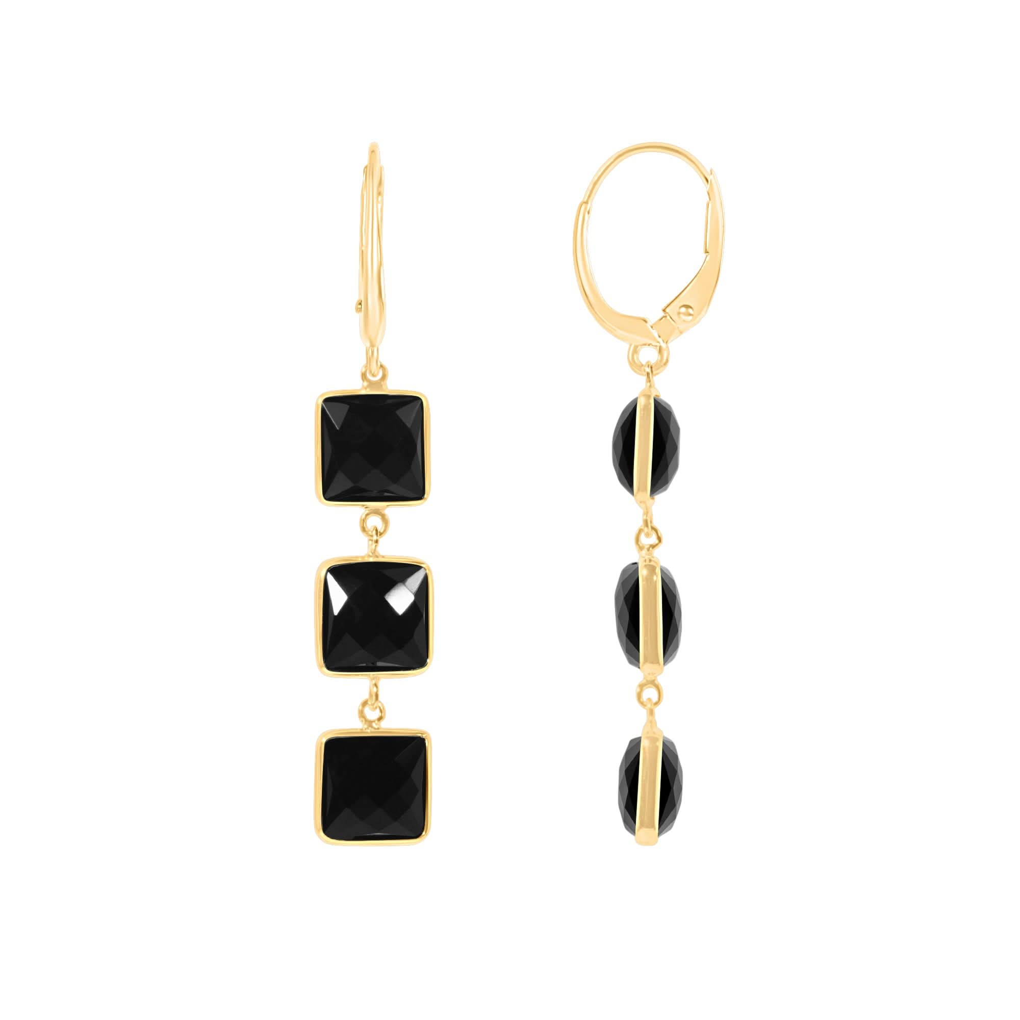 14k Black Onyx Faceted Square 2 or 3 Link Leverback Earring