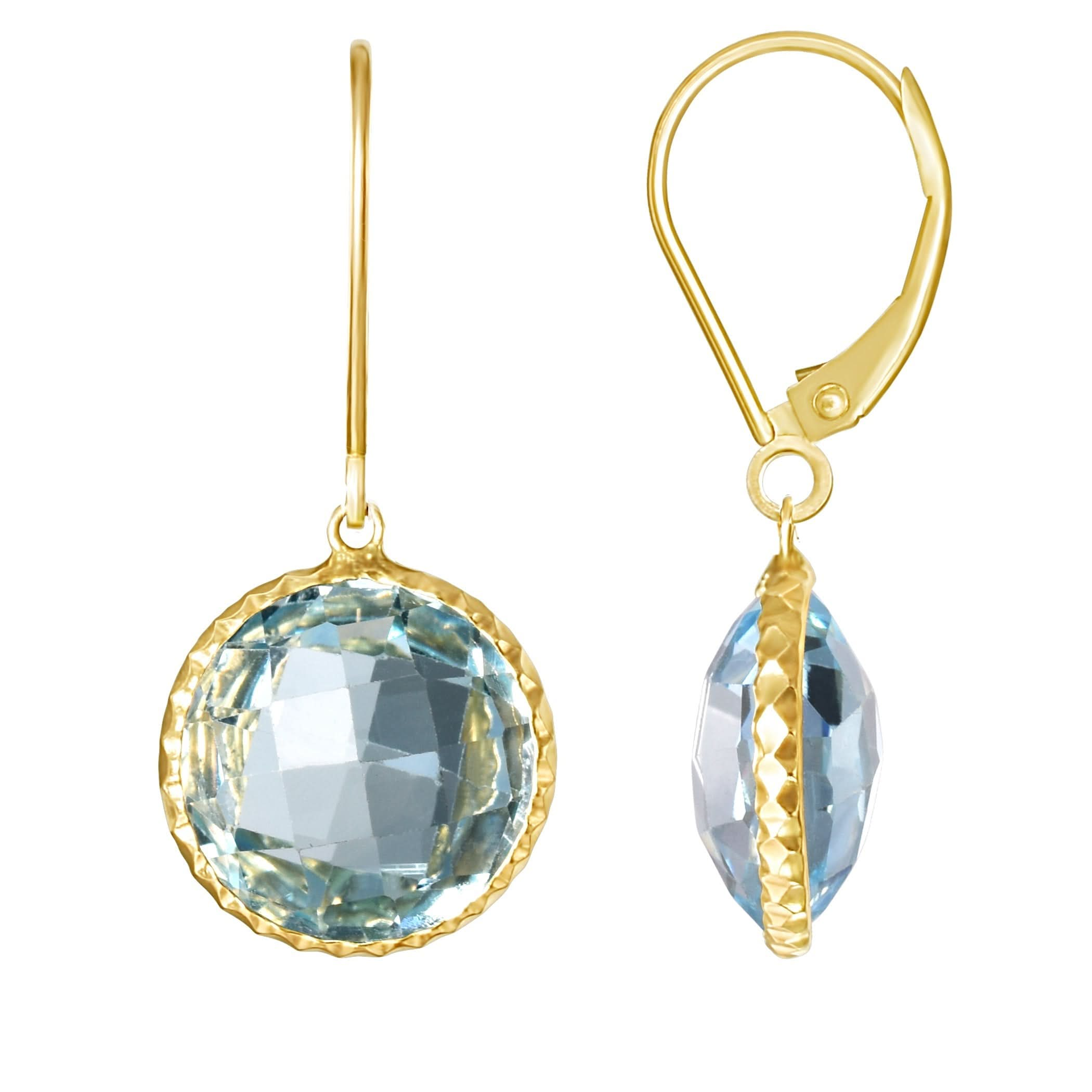 14k Blue Topaz Fancy Round Bezel Earring