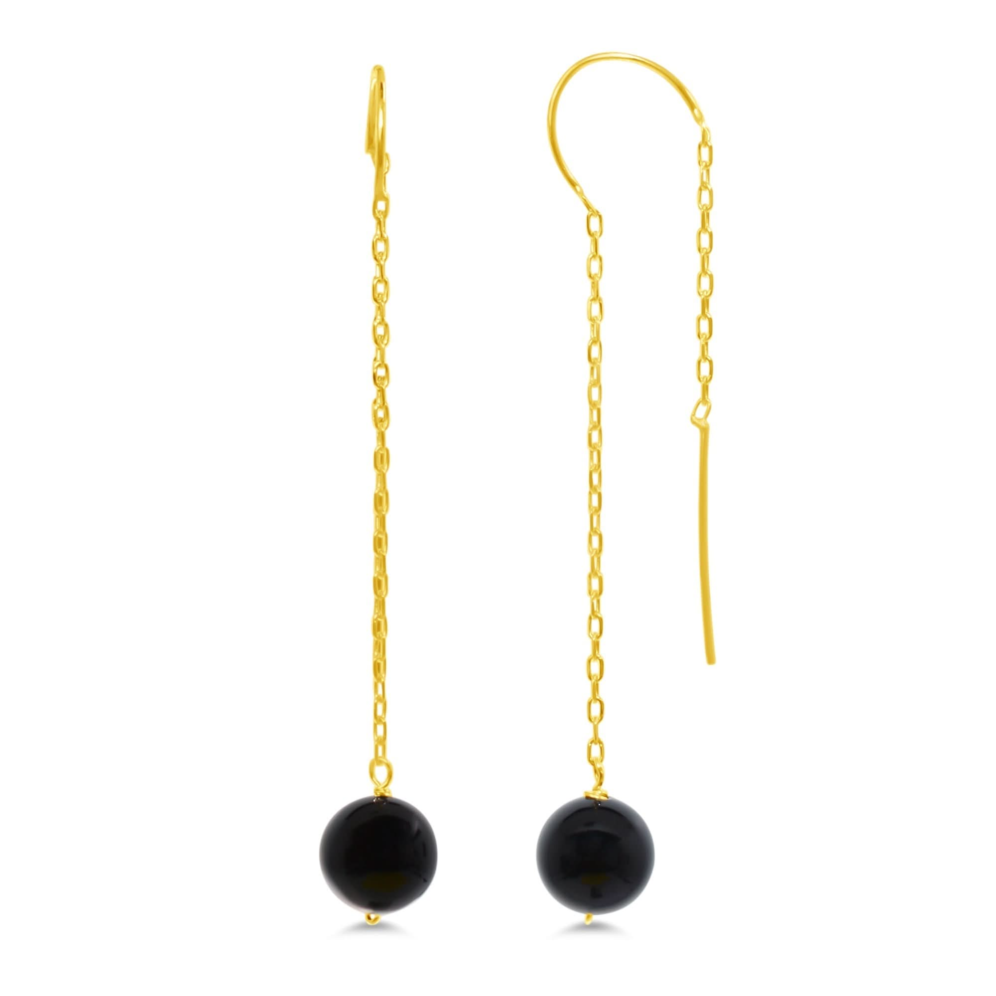 14k Pink Coral or Black Onyx Threader Earring