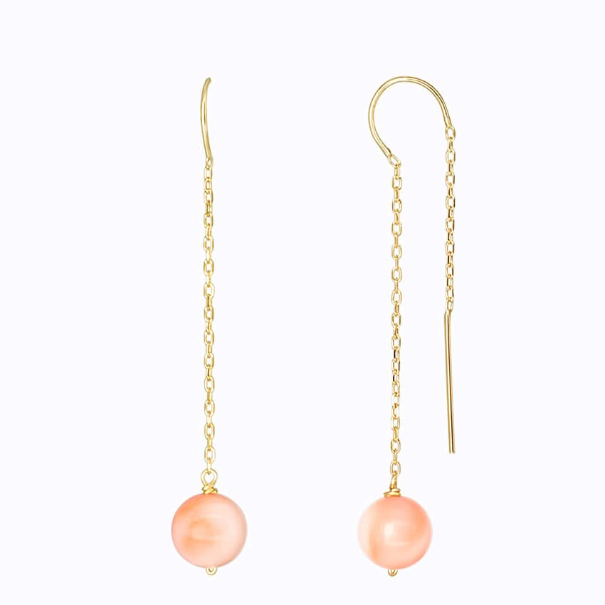 14k Pink Coral or Black Onyx Threader Earring