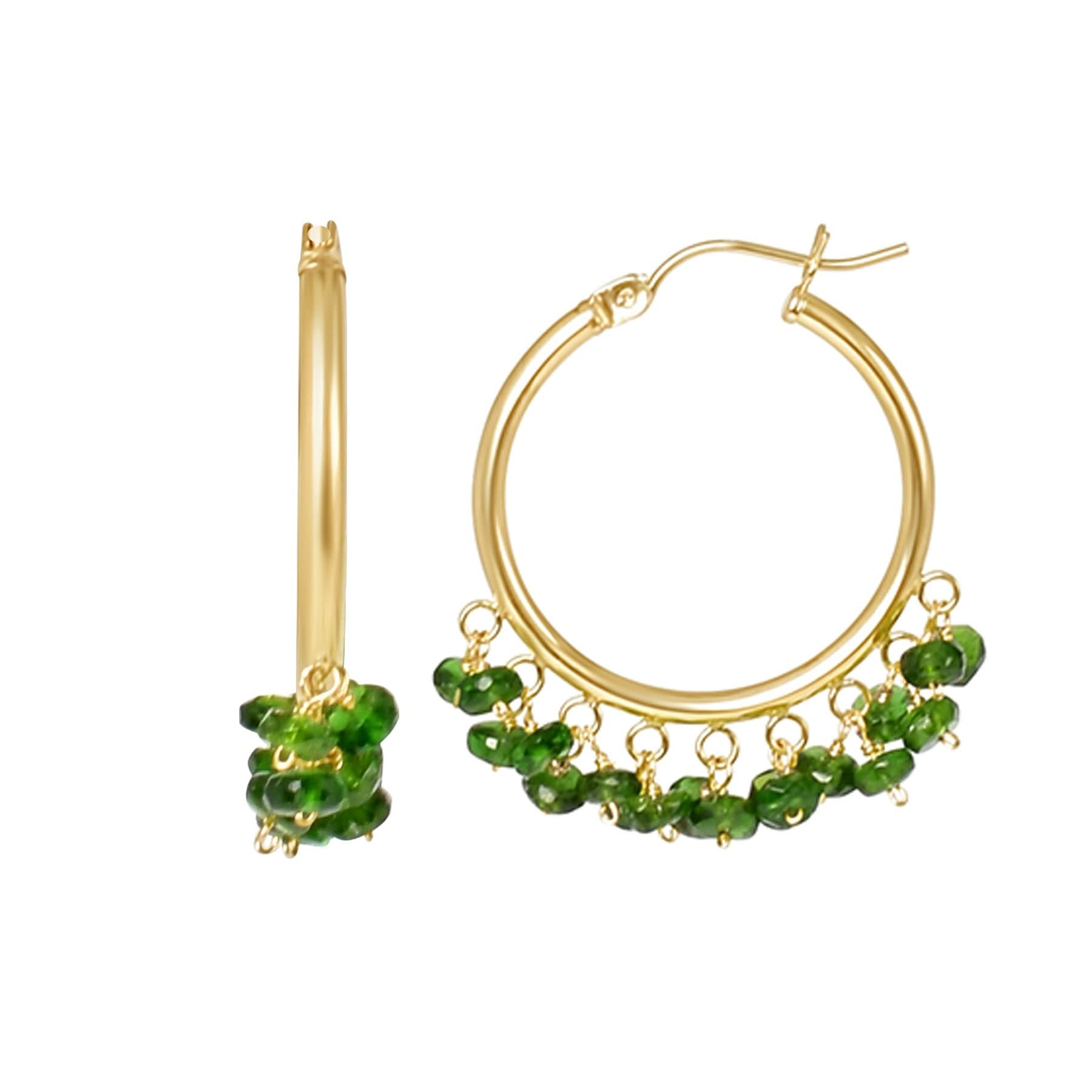 14k Gemstone Cluster Hoop Earring