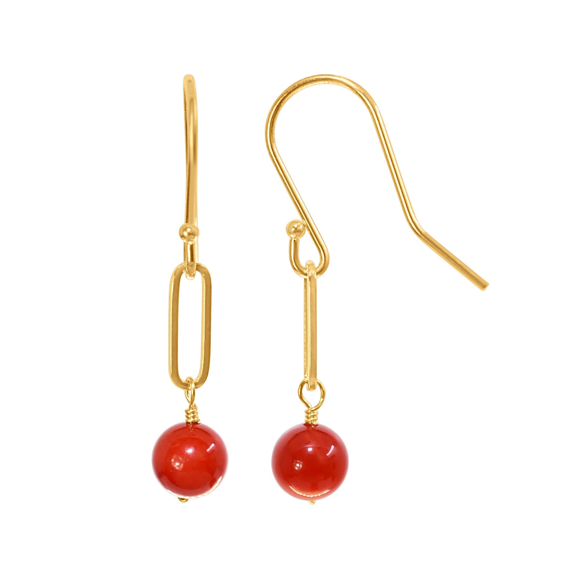 14k Jade or Coral Paperclip Link Hook Earring