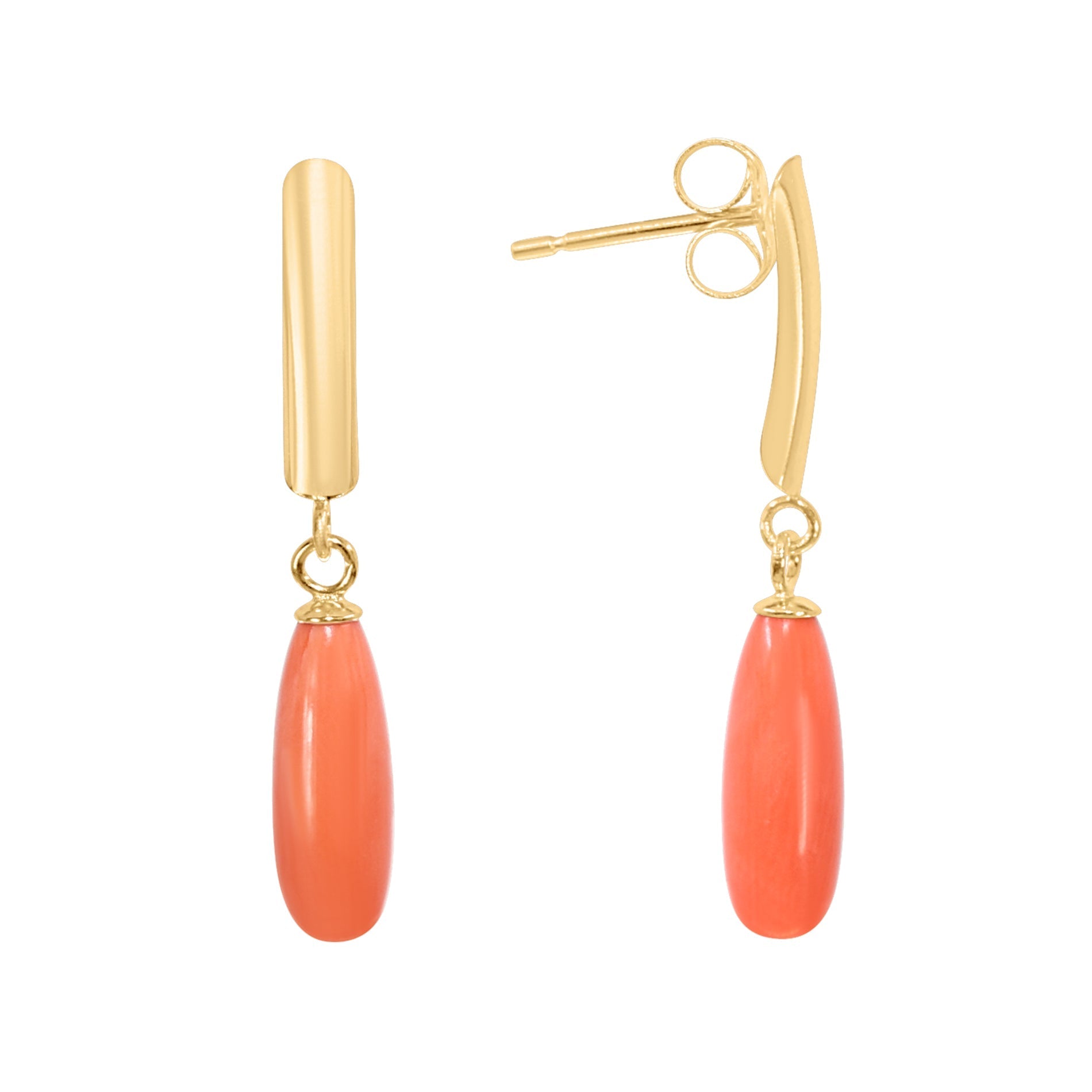 14k Momo Coral Drop Bar Post Earring - chicjewelry4u.com
