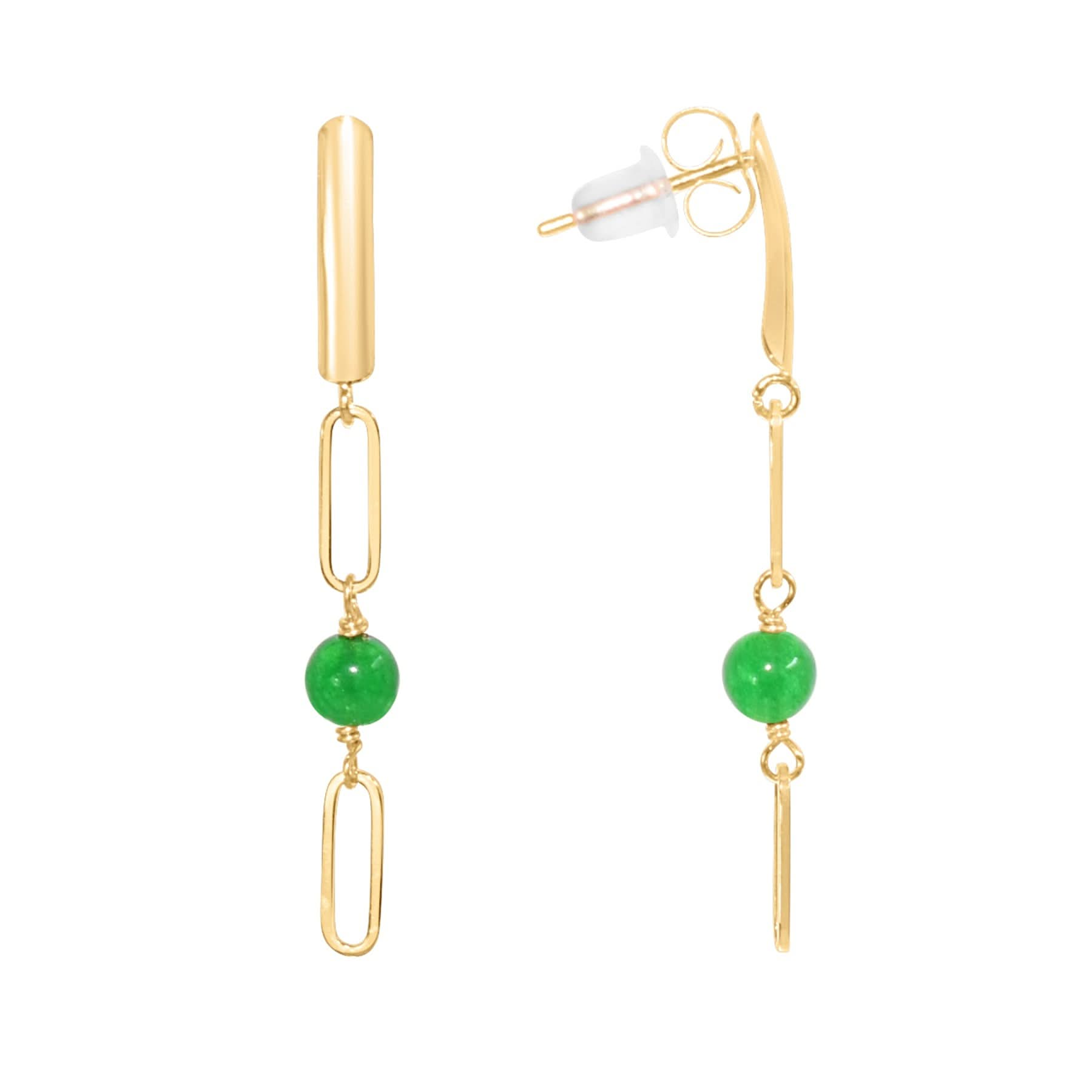 14k Jade Paperclip Link Bar Post Earring