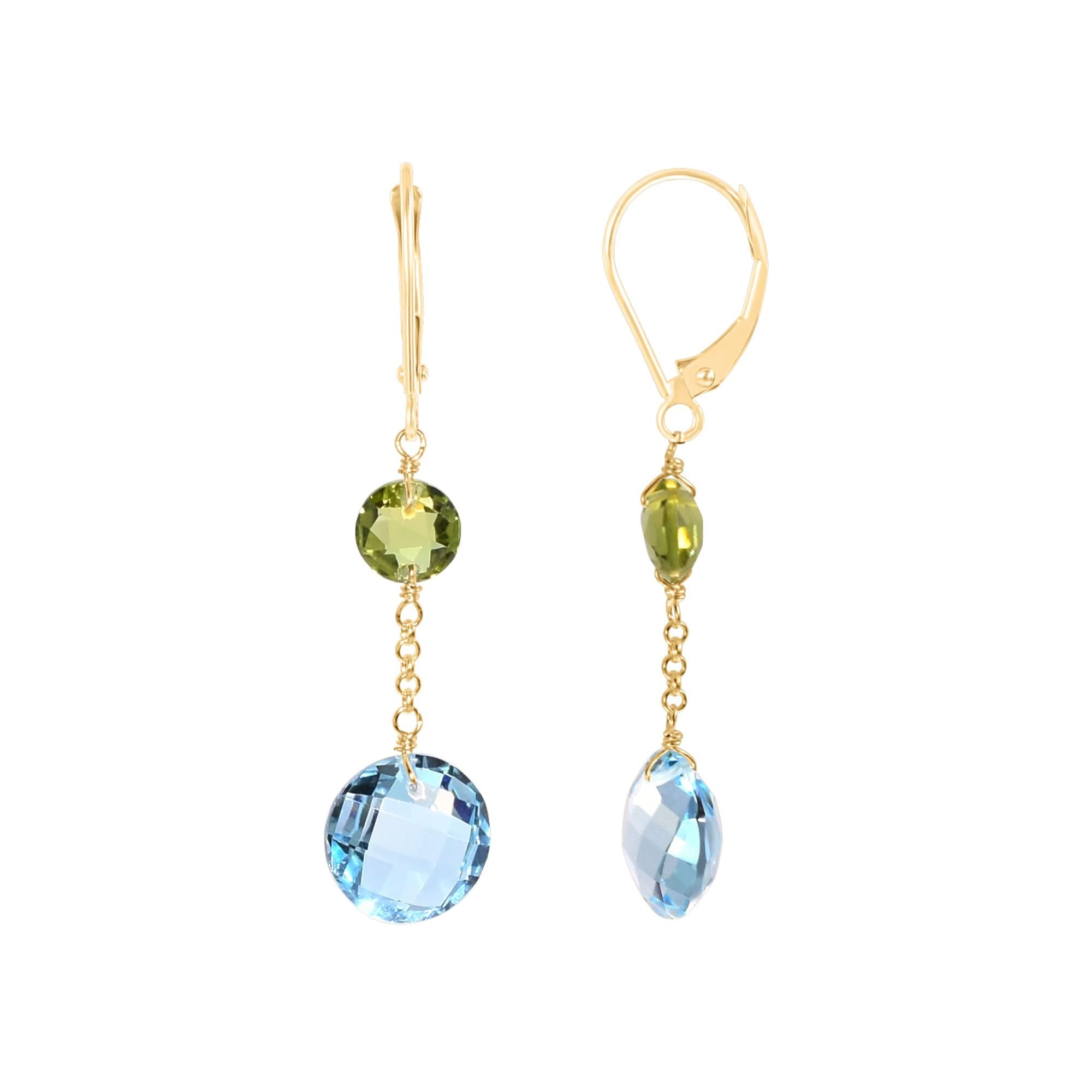 14k Two Gemstone Coin Dangle Leverback Earring