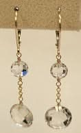 14k Two Gemstone Coin Dangle Leverback Earring