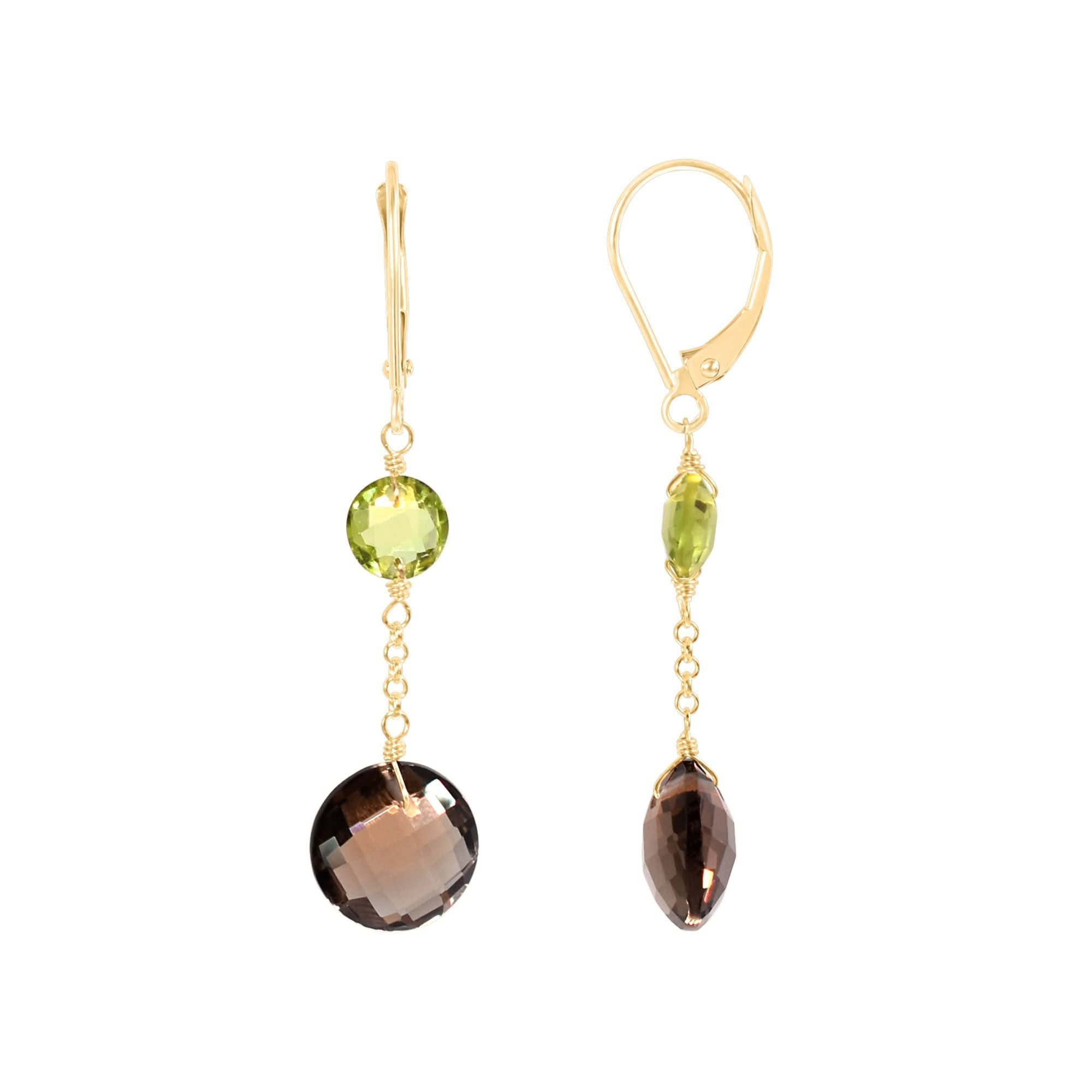 14k Two Gemstone Coin Dangle Leverback Earring