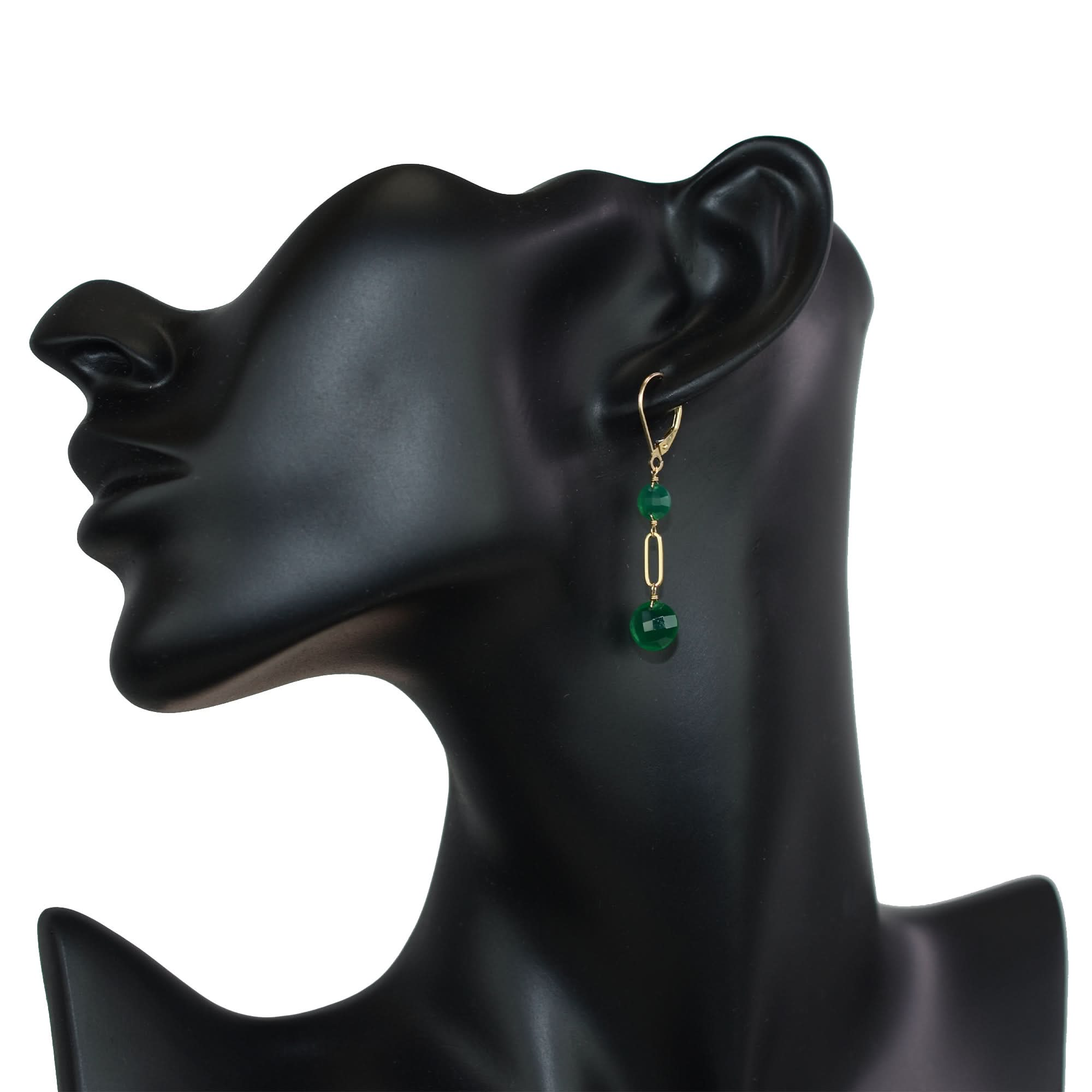 14k Gemstones Coin Shape  Leverback Earring