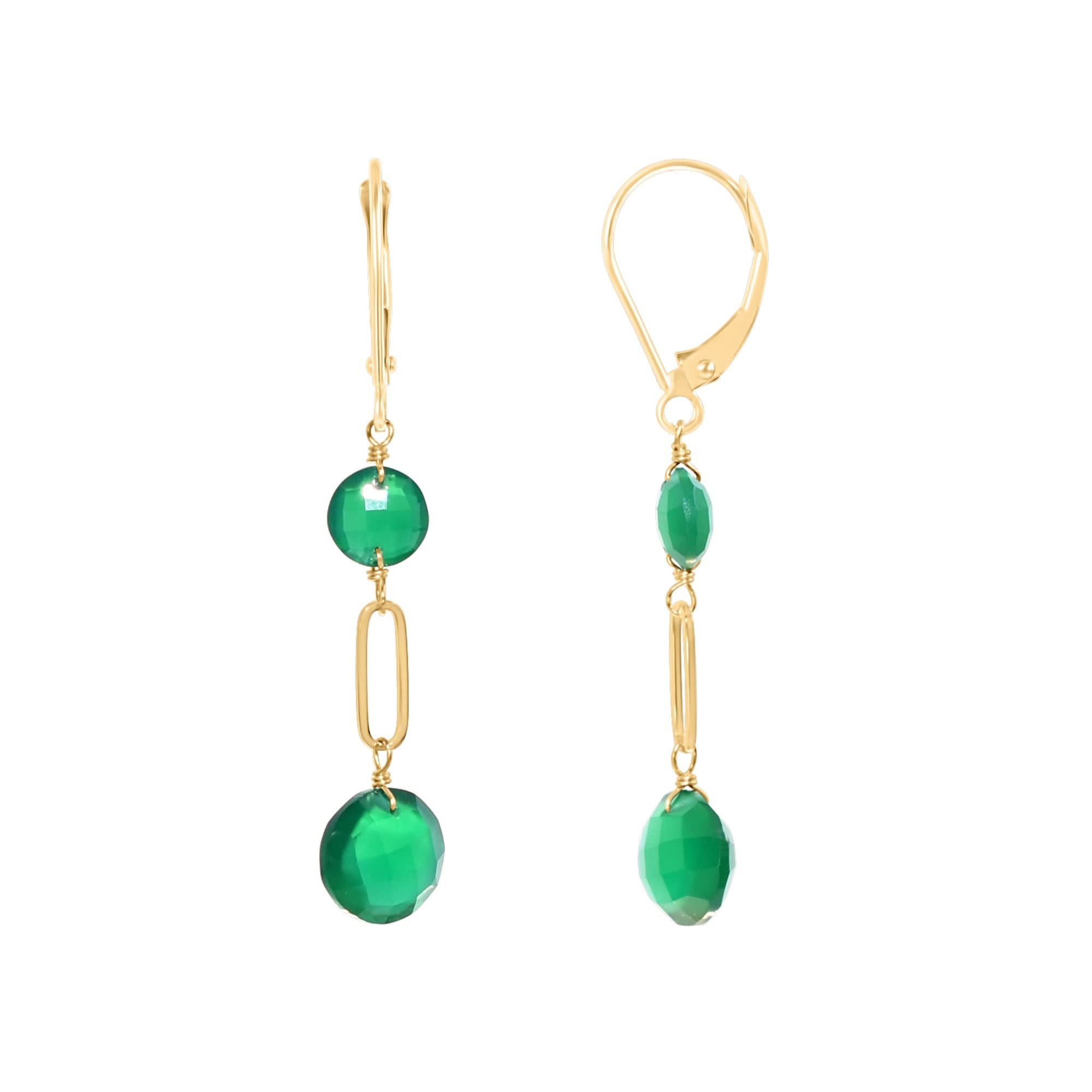 14k Gemstones Coin Shape  Leverback Earring