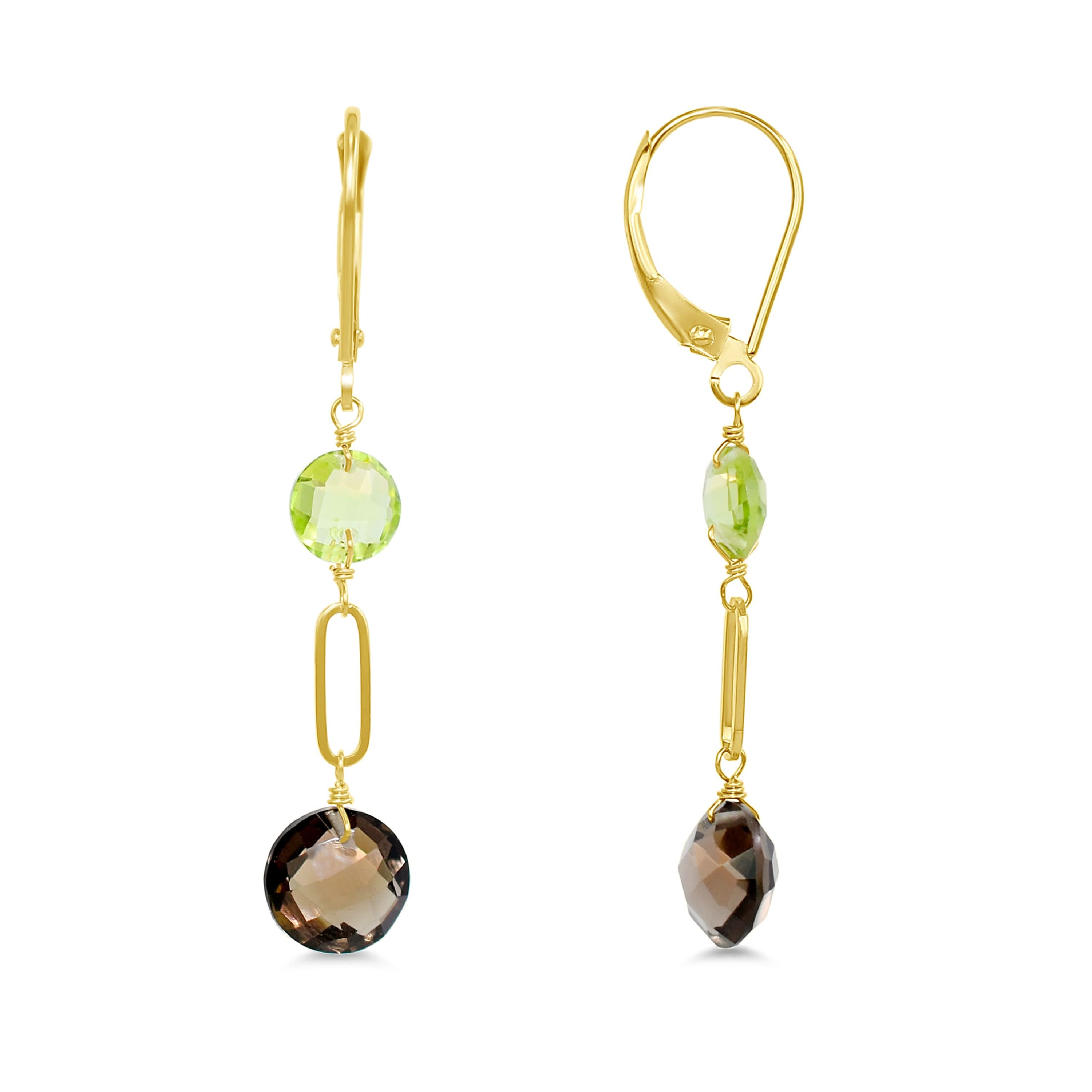 14k Gemstones Coin Shape  Leverback Earring