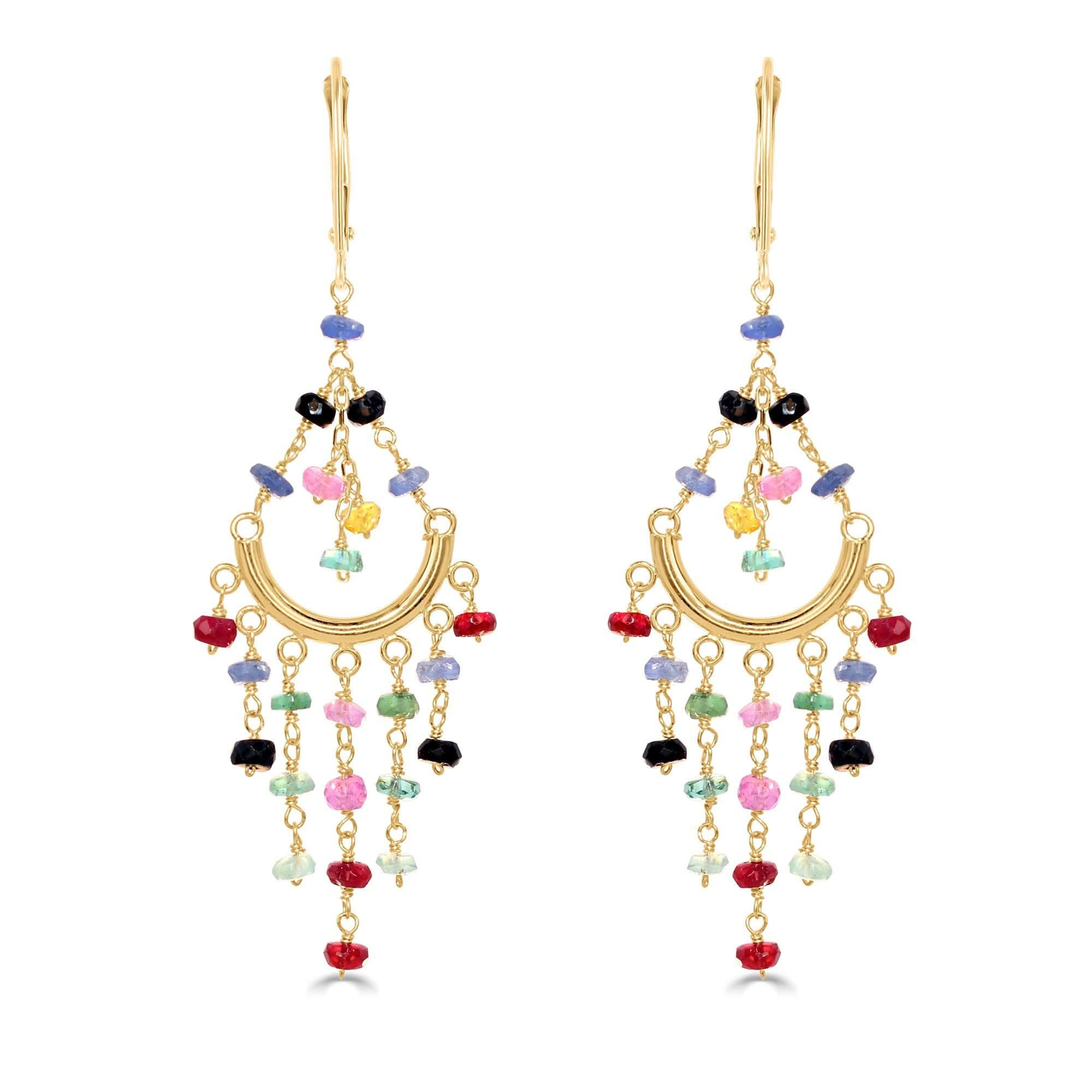 14k Multi Precious Stones Chandelier Leverback Earring