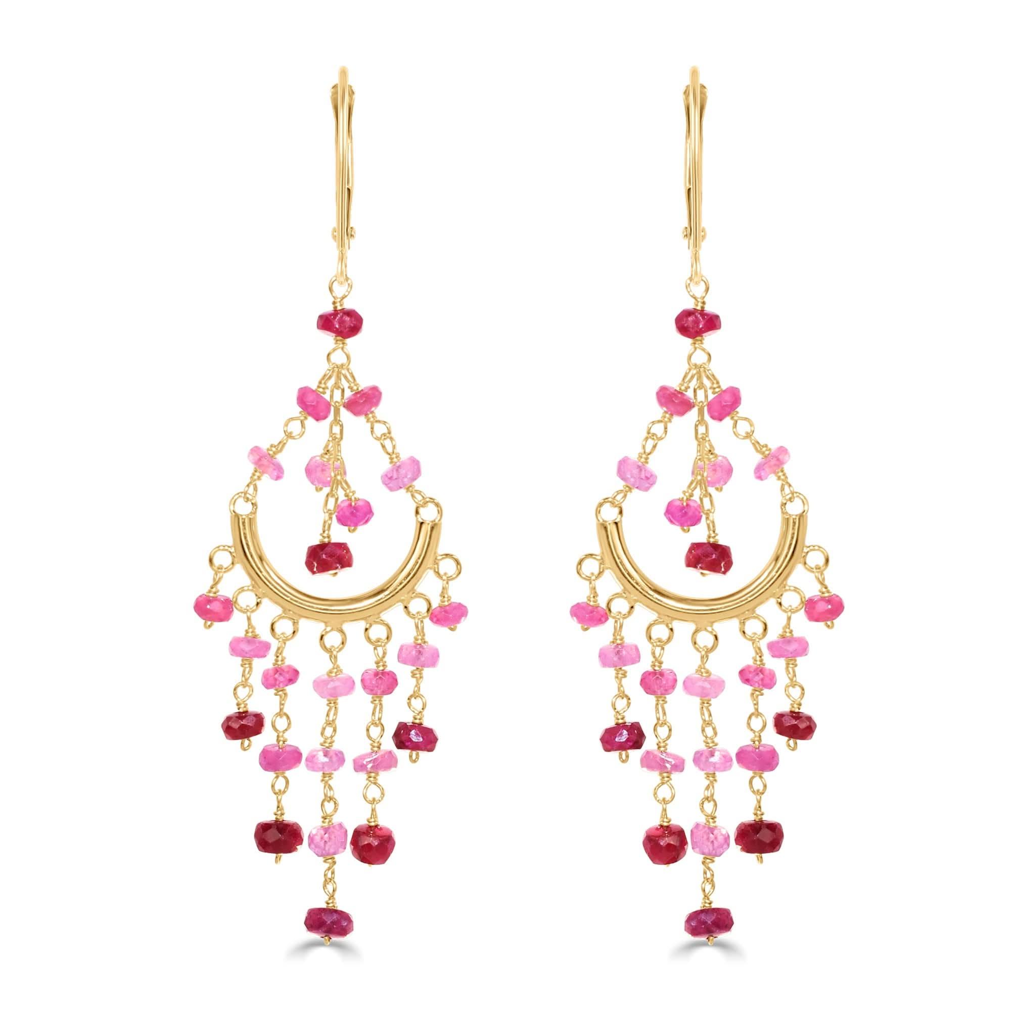 14k Multi Precious Stones Chandelier Leverback Earring