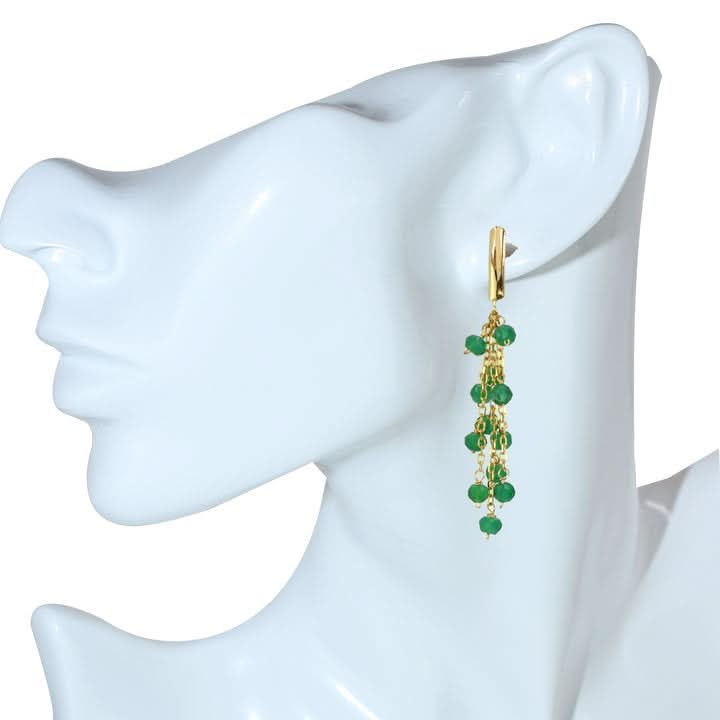 14k Green Onyx/Garnet 3 Row Cluster Dangle Bar Post Earring