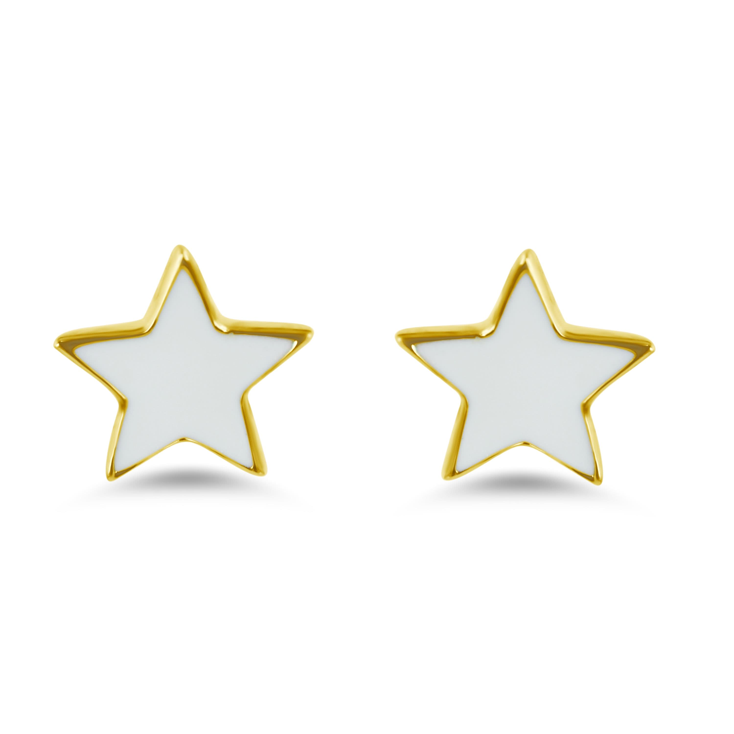 14k White Enamel Star Post Earrings