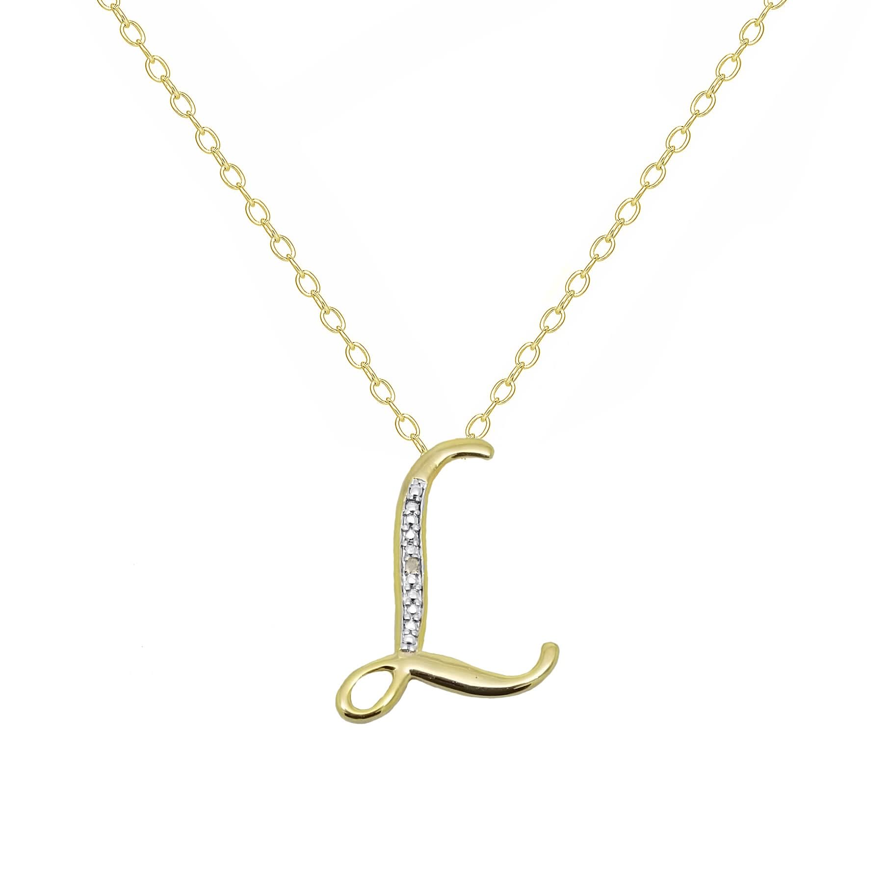 14K Yellow Gold Plated Diamond Accent Initial Pendant-L