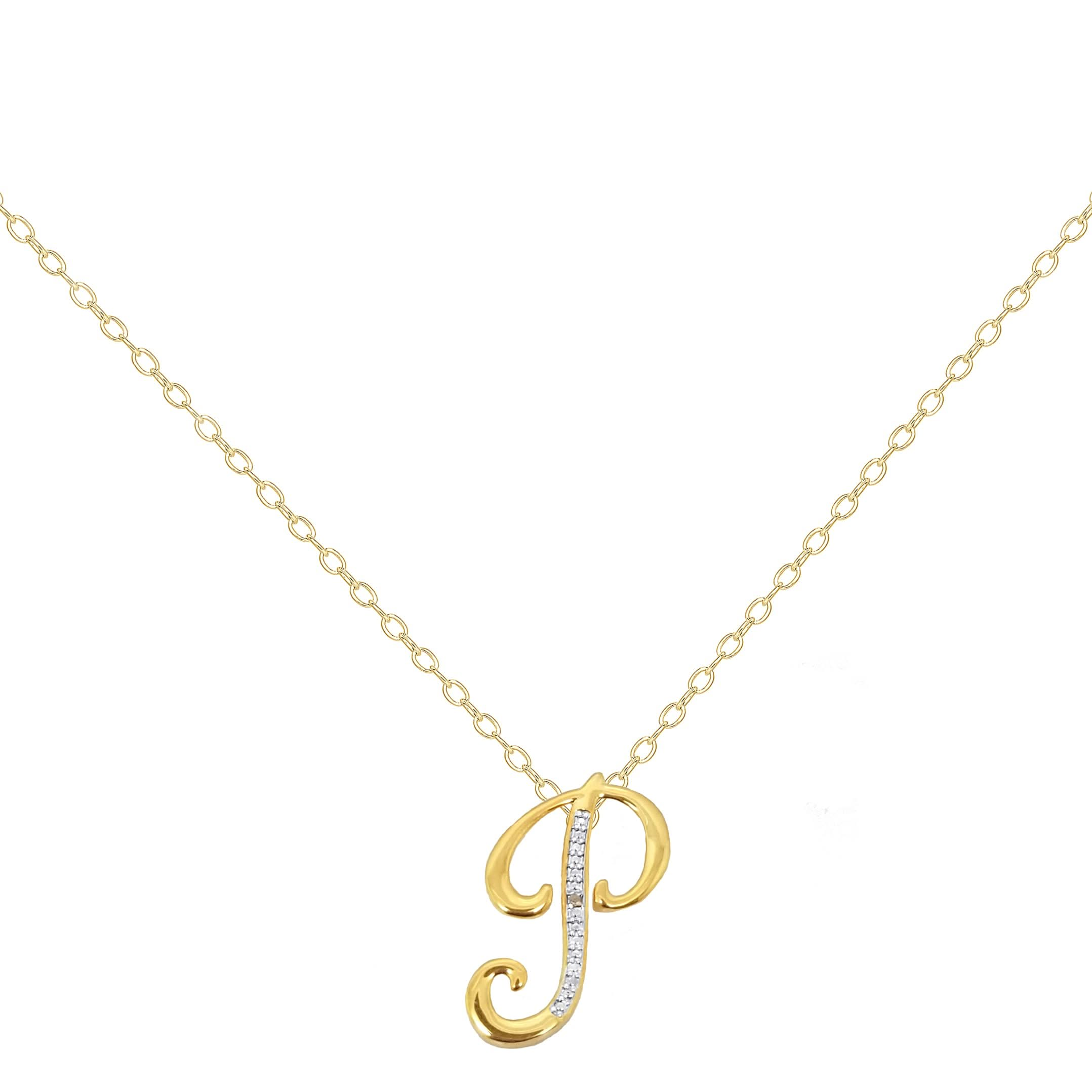 14K Yellow Gold Plated Diamond Accent Initial Pendant-P