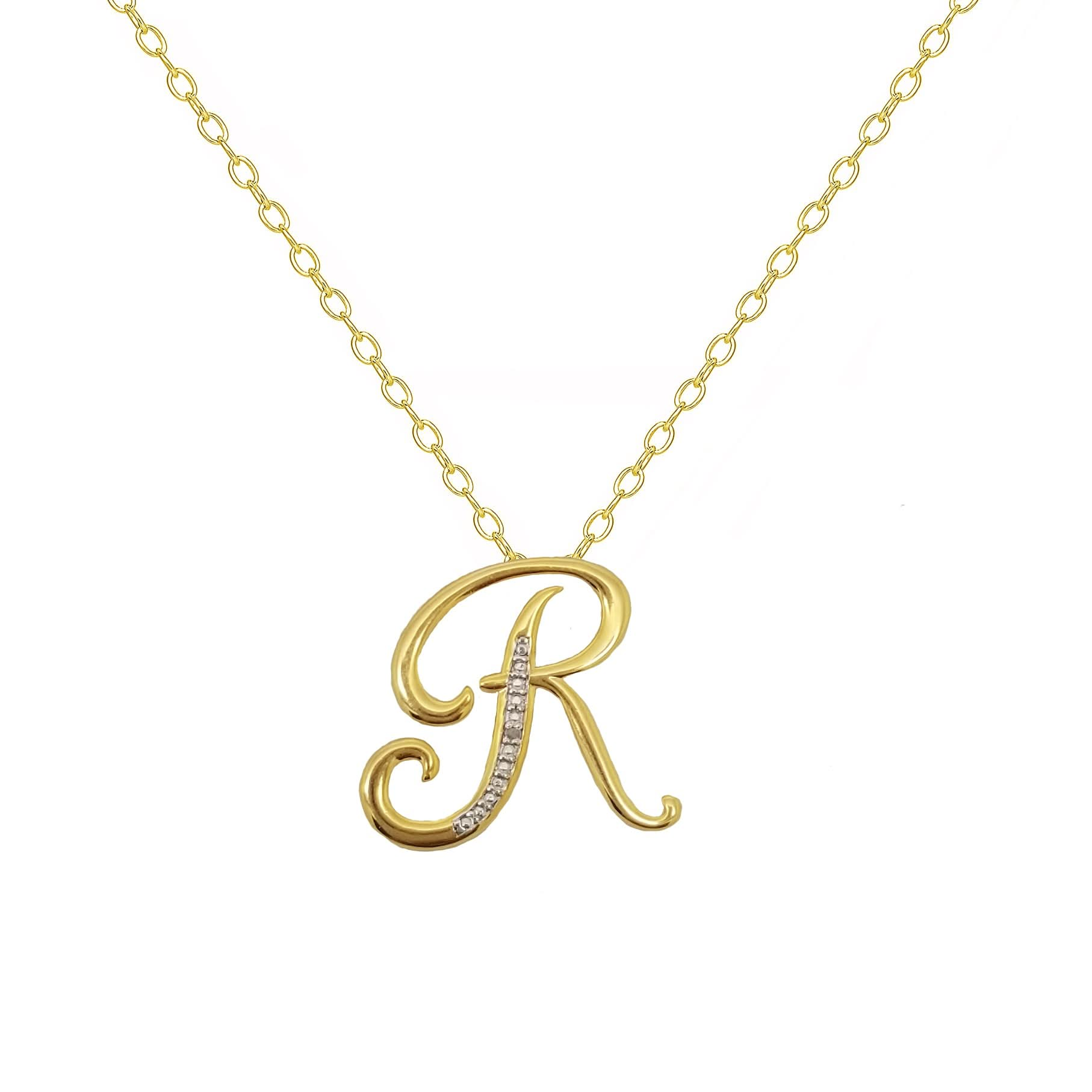 14K Yellow Gold Plated Diamond Accent Initial Pendant-R