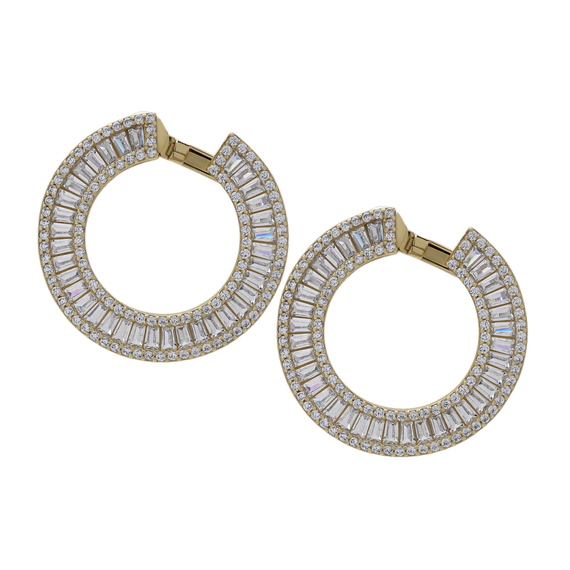 14KSS Cubic Zirconia Baguette Circle Earrings