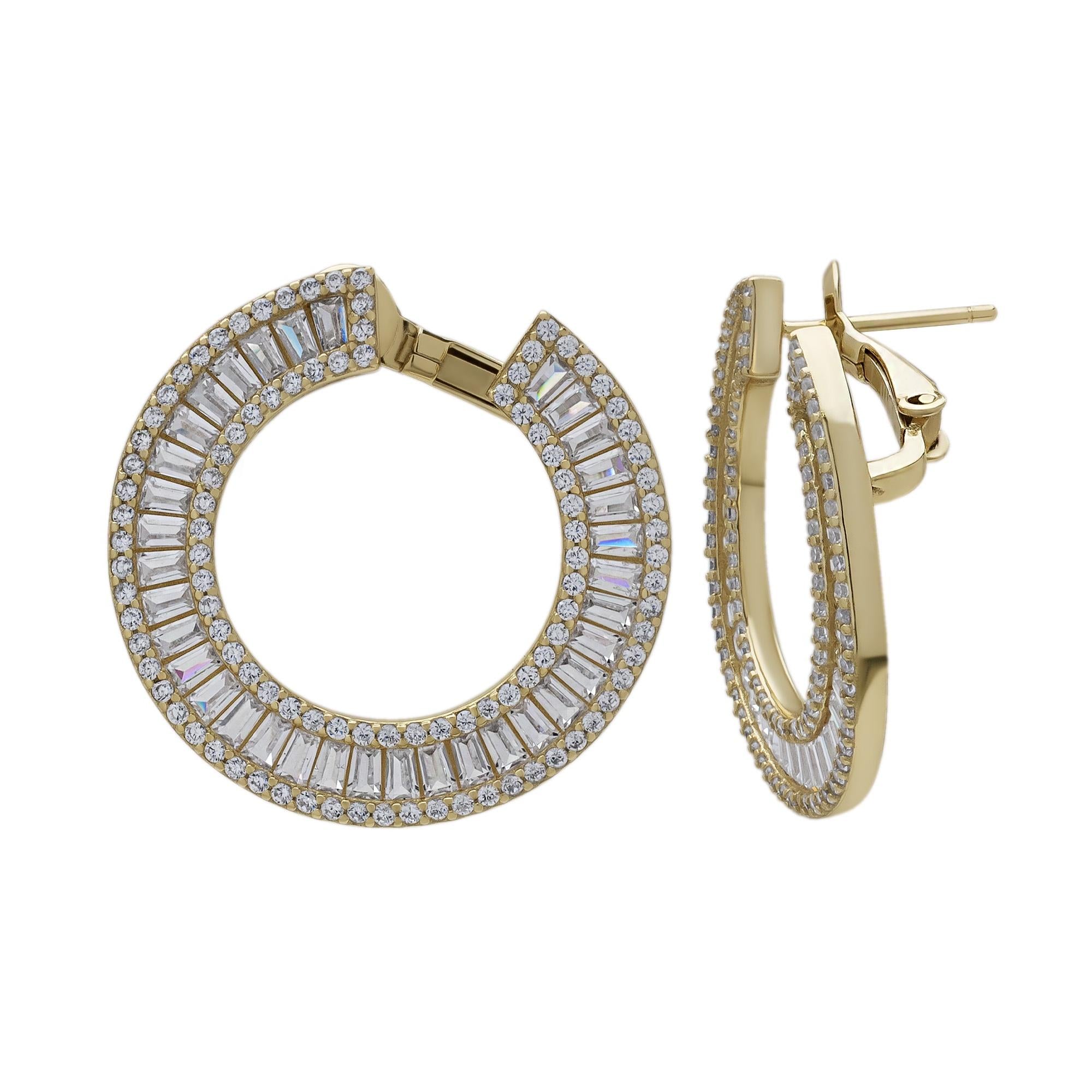 14KSS Cubic Zirconia Baguette Circle Earrings