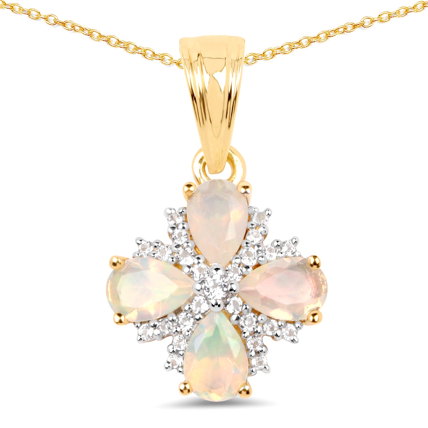 Genuine Ethiopian Opal Gold Plated  & White Topaz Pendant