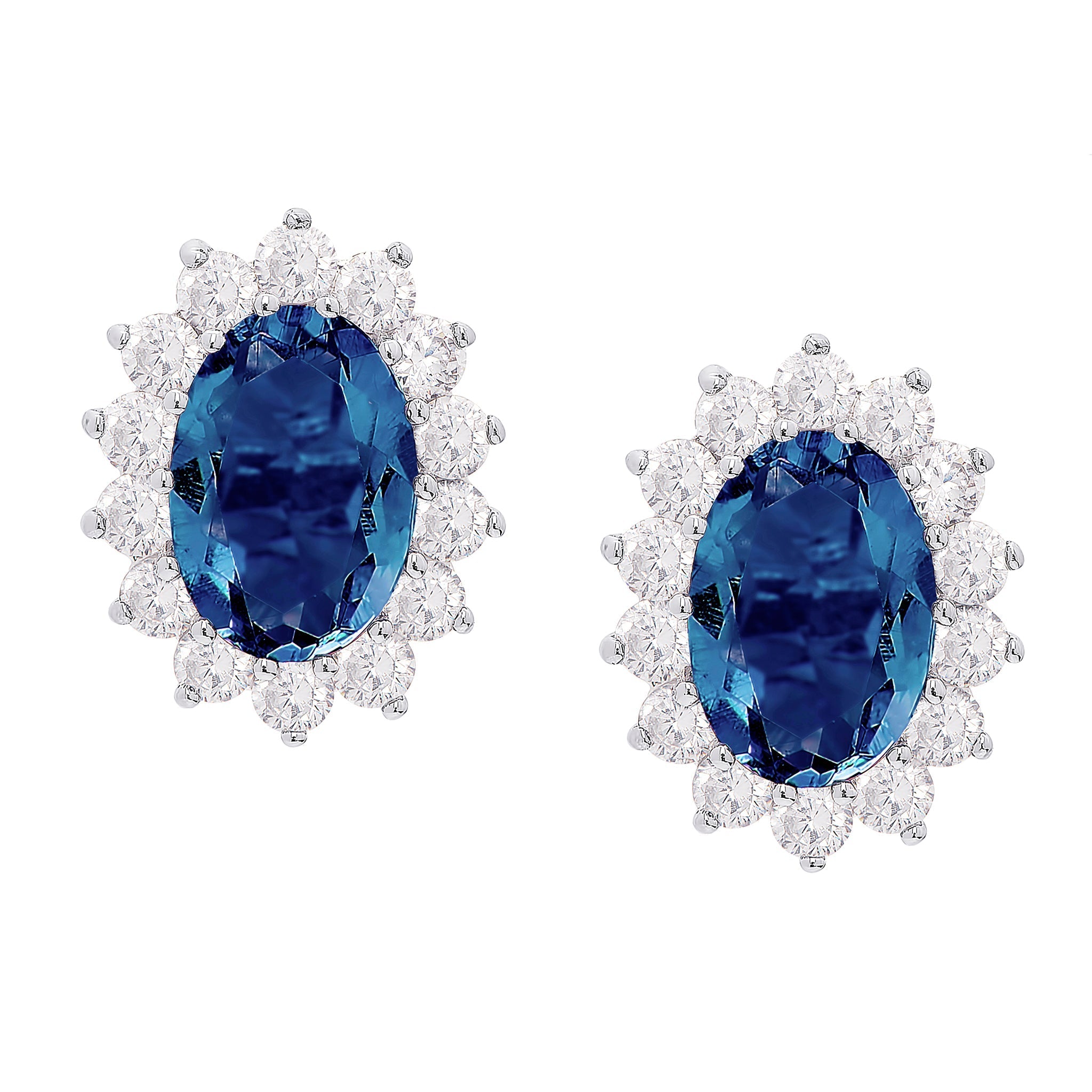 Sterling Silver Lab Sapphire & Cubic Zirconia Gemstone Stud Earrings - chicjewelry4u.com