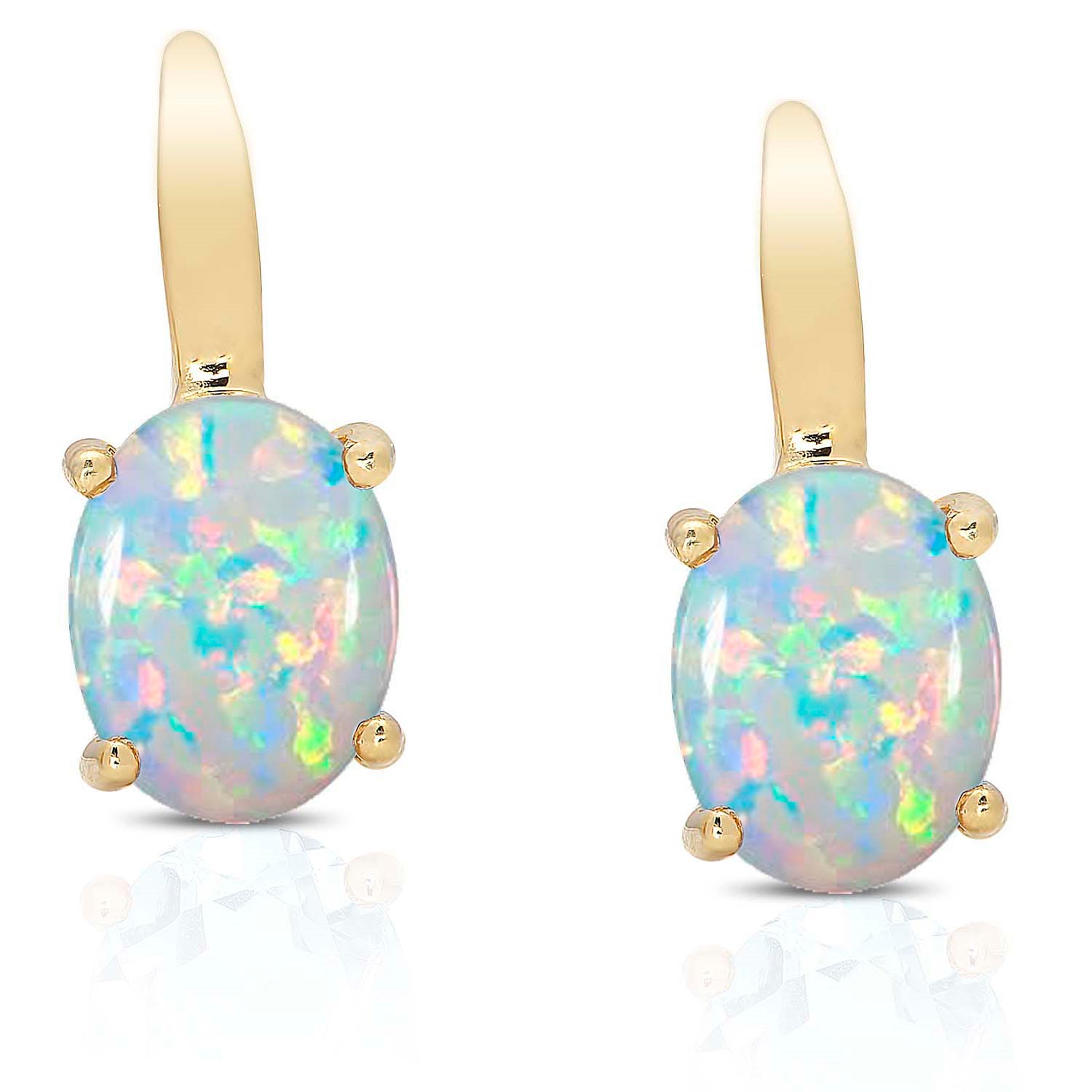 18K Gold Over Sterling Silver Lab Opal Lever back Earrings - chicjewelry4u.com