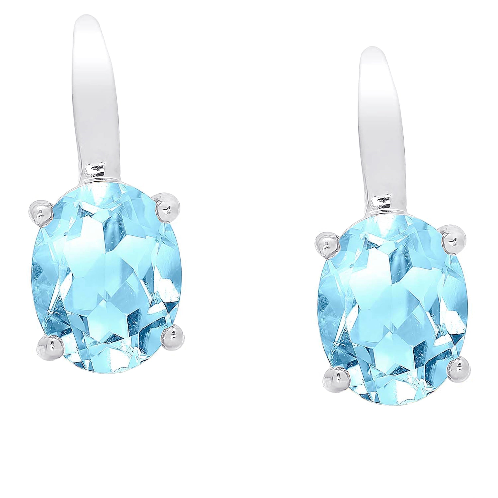 Sterling Silver Genuine Blue Topaz Oval Lever back Earrings - chicjewelry4u.com