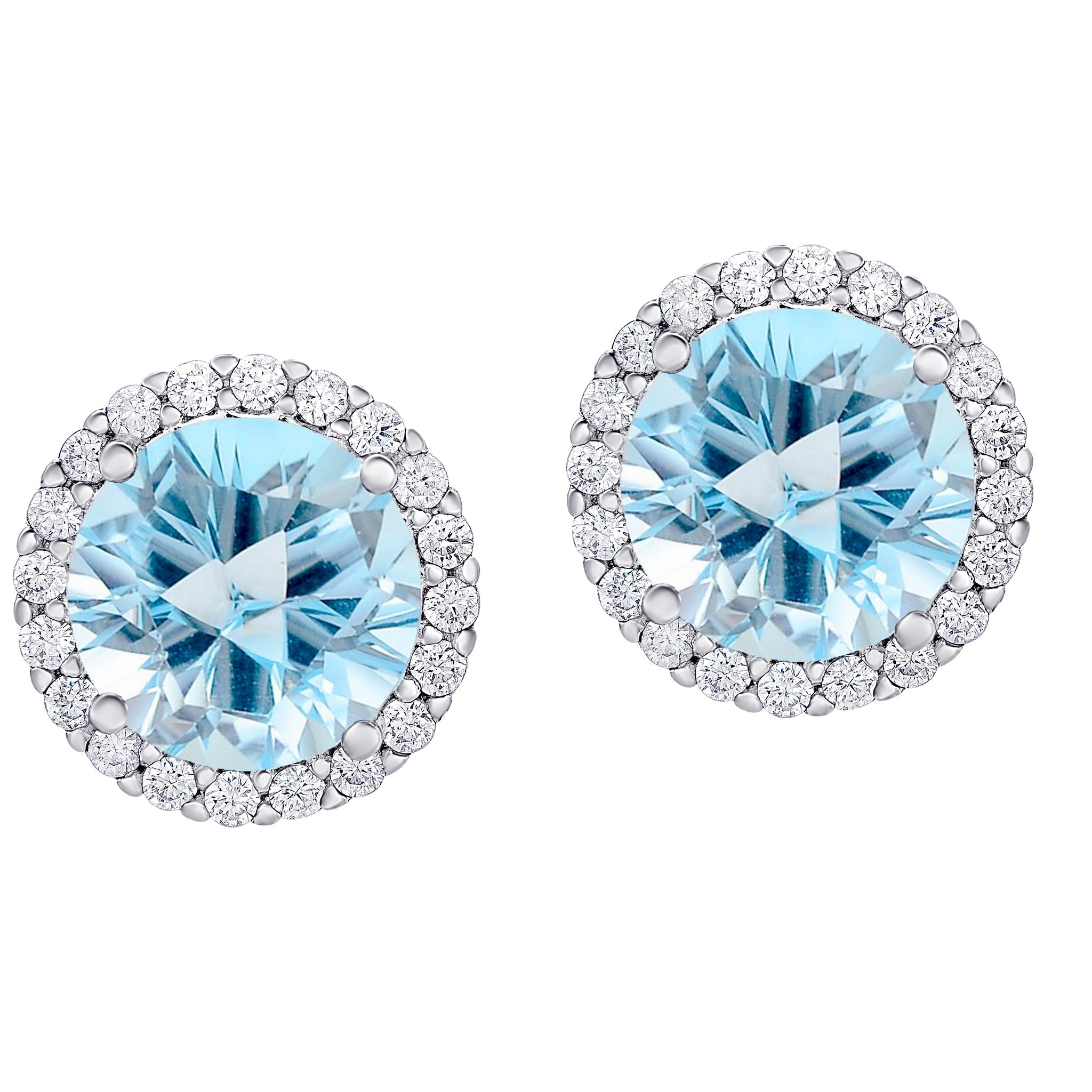 Sterling Silver Cubic Zirconia & Gemstone Blue Topaz Round Halo Stud Earrings - chicjewelry4u.com