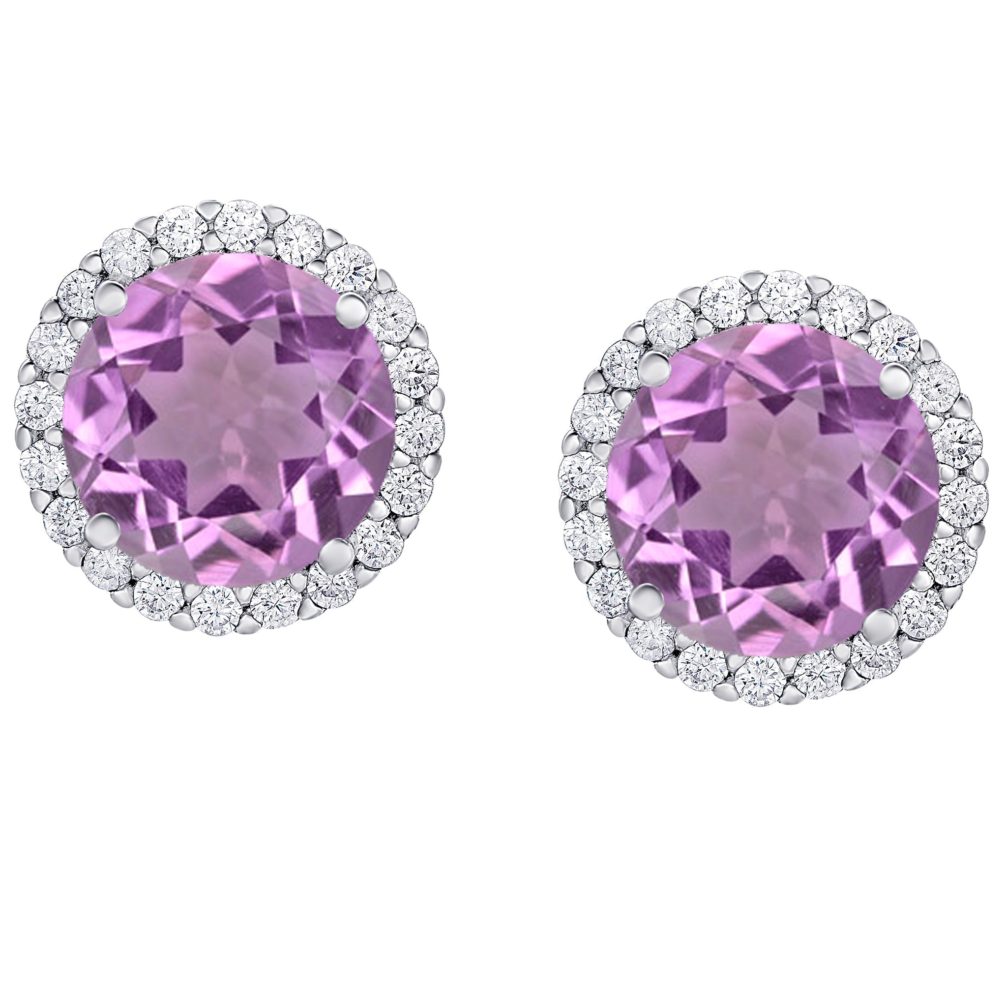 Sterling Silver Cubic Zirconia & Gemstone Amethyst Halo Round Stud Earrings - chicjewelry4u.com