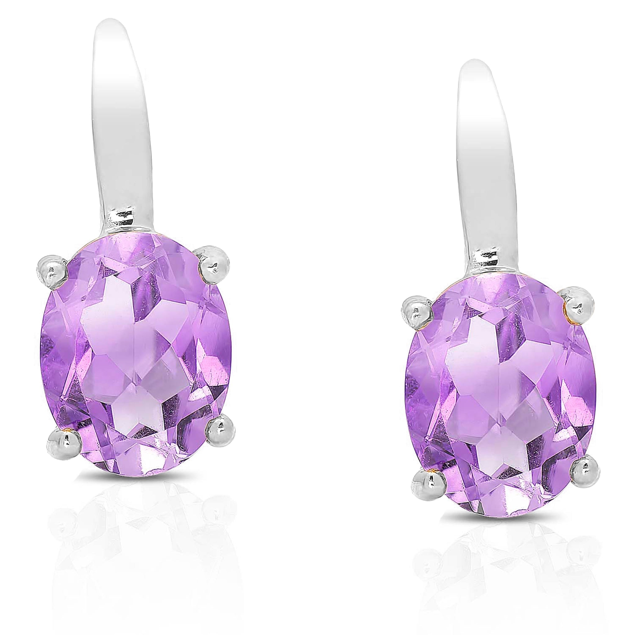 Sterling Silver Genuine Gemstone Amethyst Oval Lever back Earrings - chicjewelry4u.com