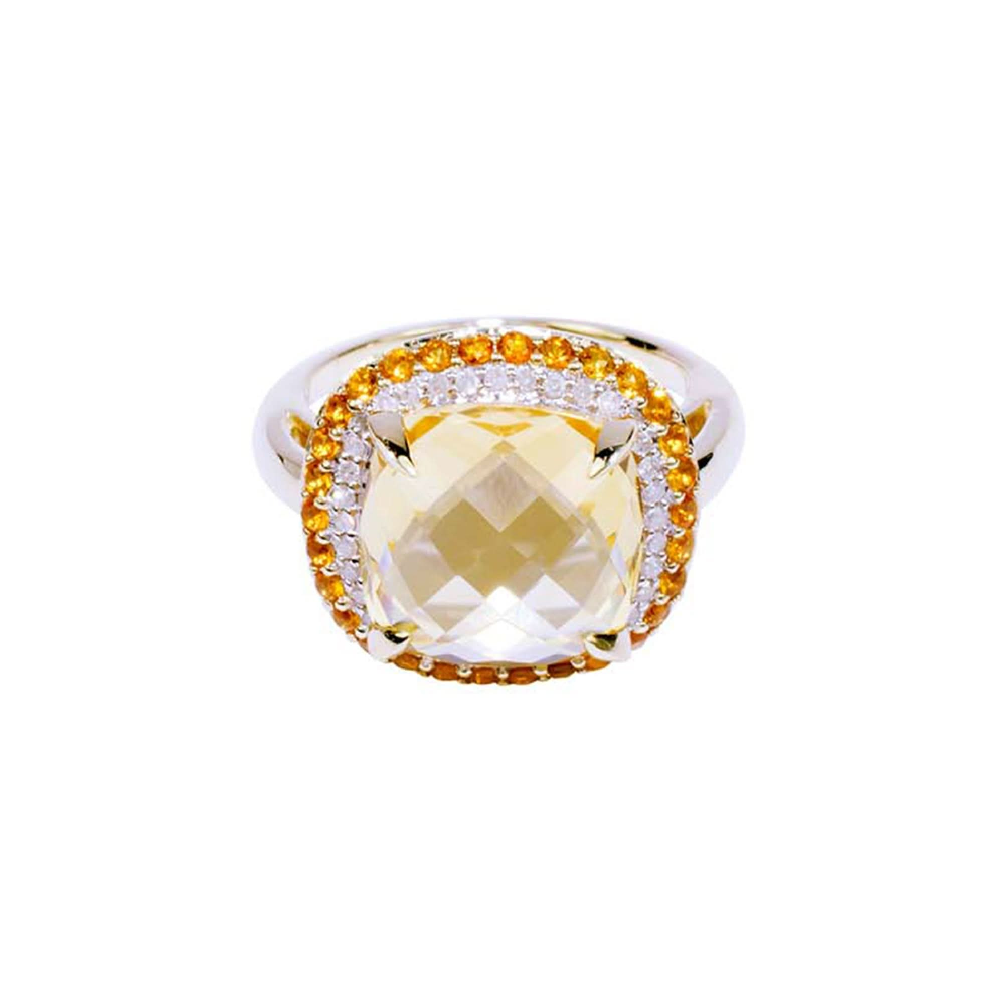 14k Citrine Diamond Cushion Shape Ring - Size 7