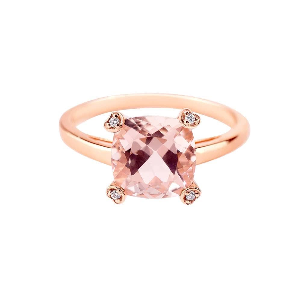 14k Rose Gold Morganite Vs Dia Square Ring - Size 7