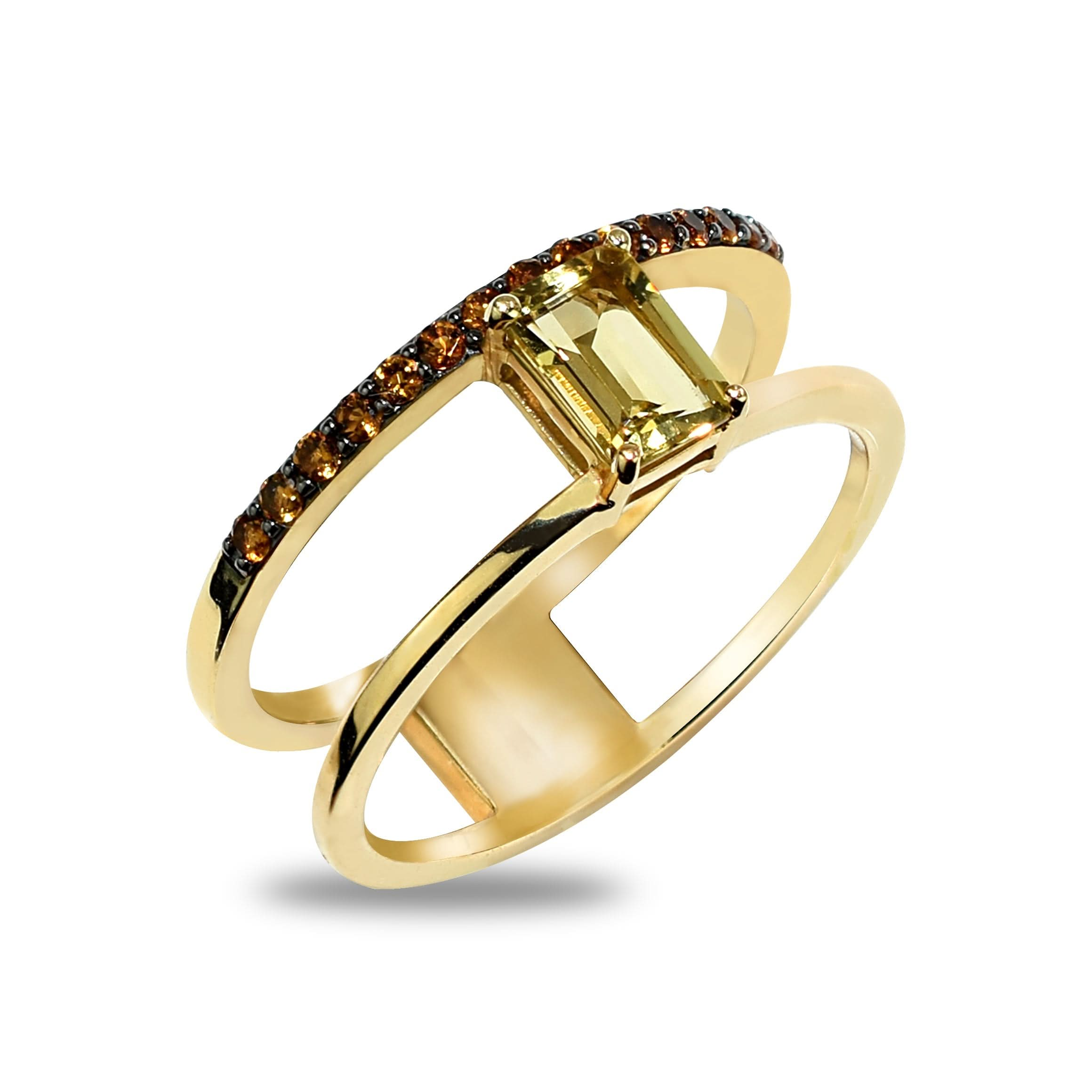 14k Yellow Beryl & Citrine Open Band Ring