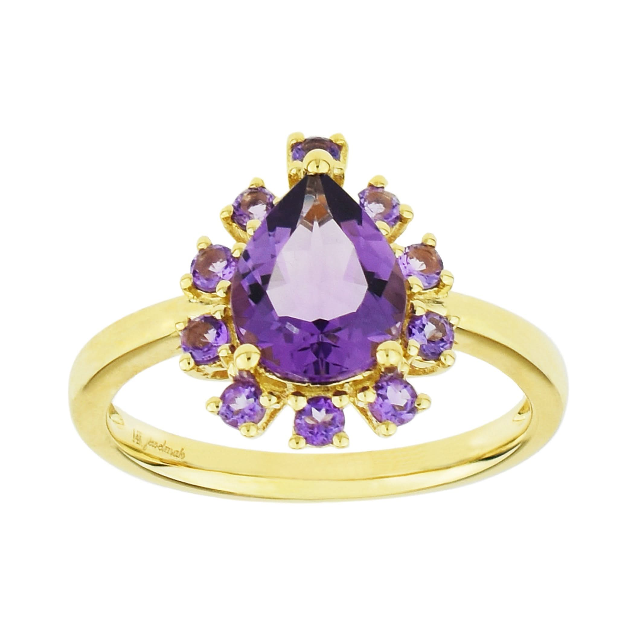 14k Amethyst Pear Centered Ring - Size 7