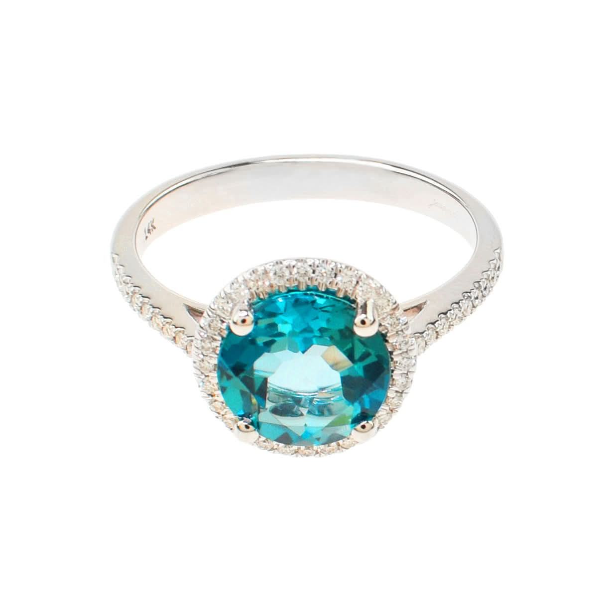 14k White Gold Swiss Blue Topaz Round Vs1 Diamond Ring