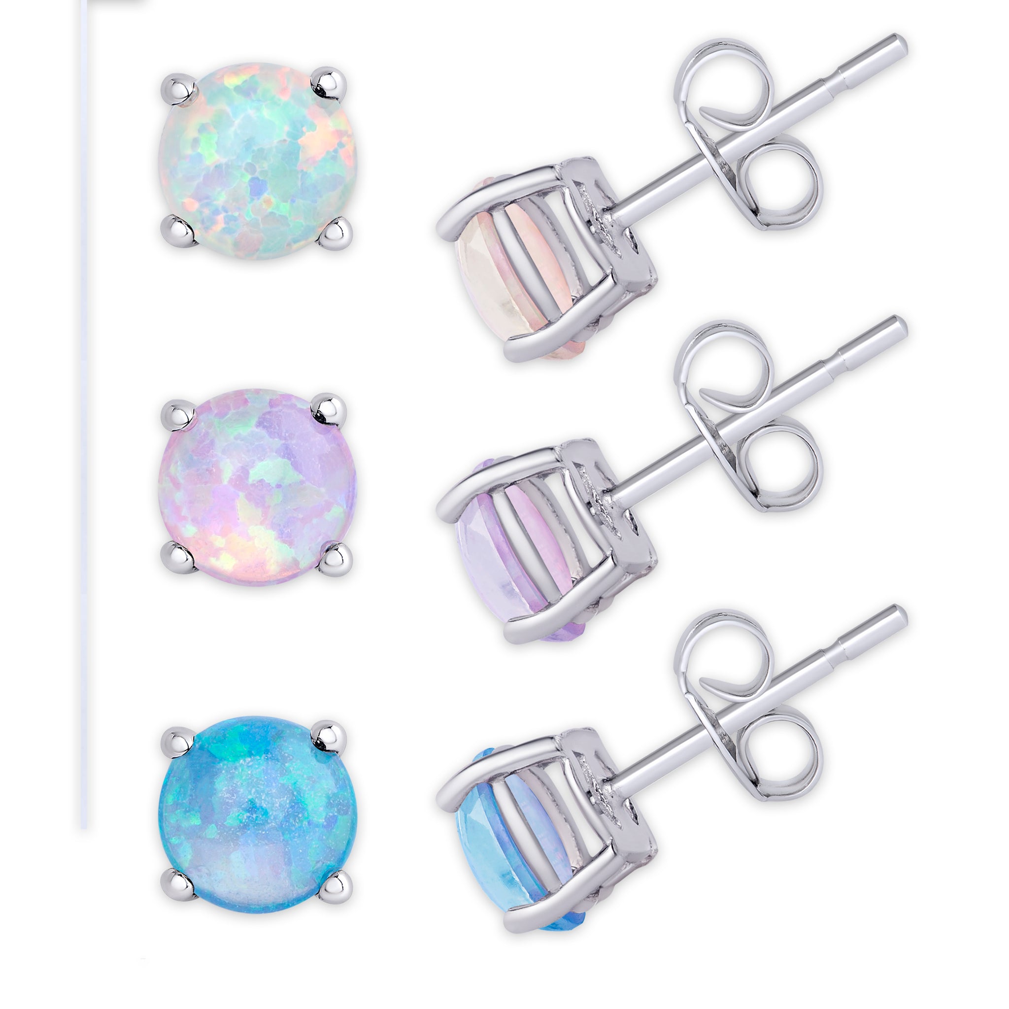 Sterling Silver 3 Pc Opal Gemstone Stud Earrings - chicjewelry4u.com