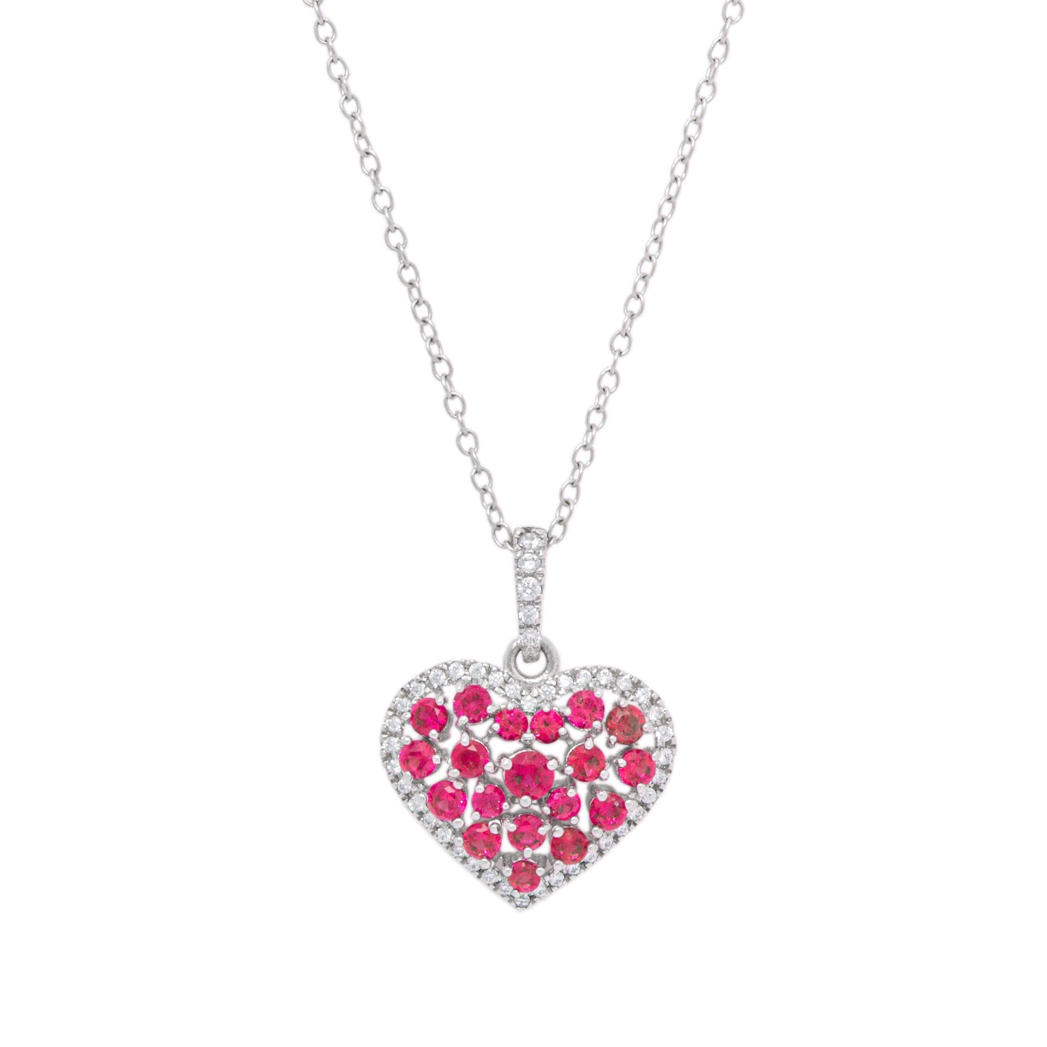 Sterling Silver Lab Ruby Gemstone Heart Pendant - chicjewelry4u.com