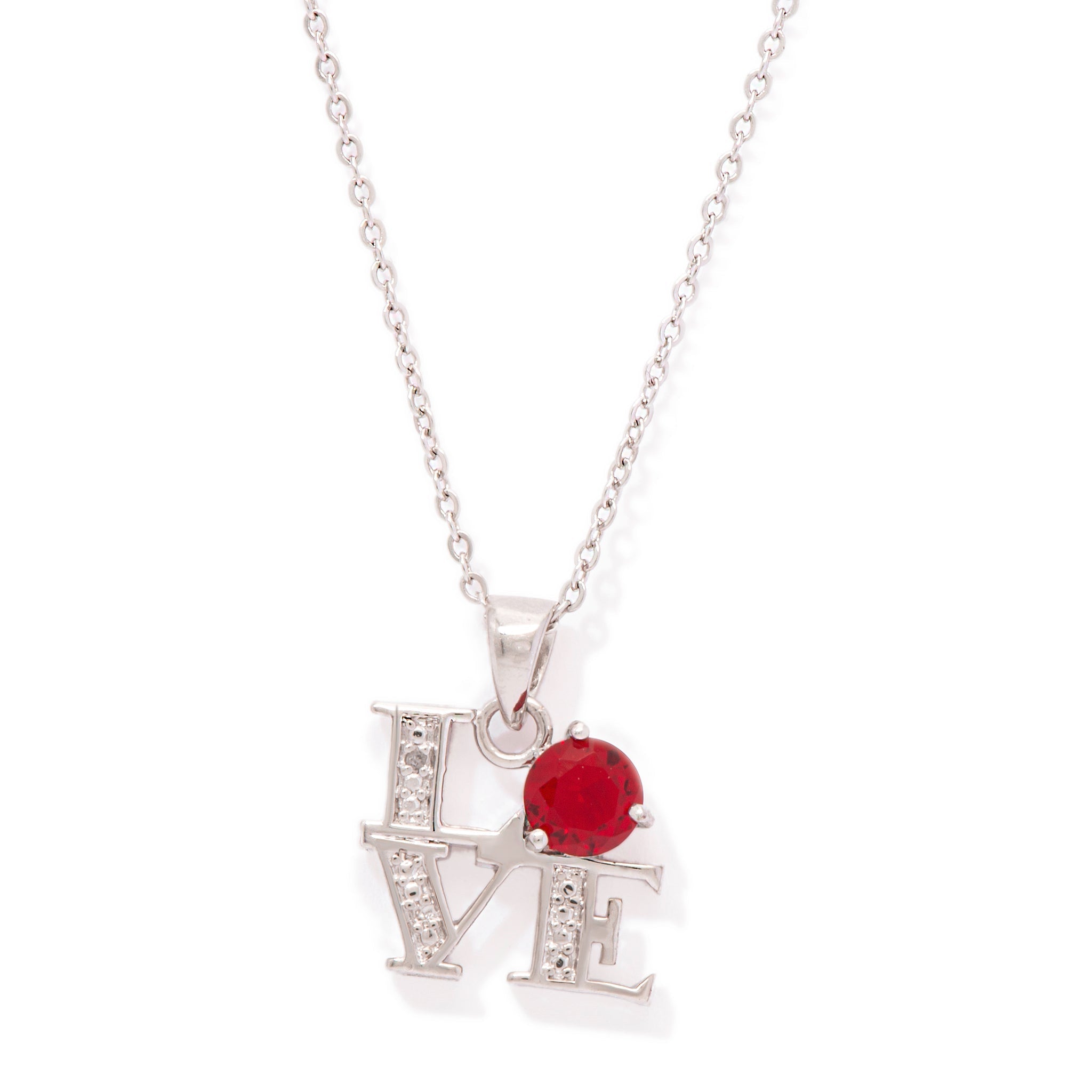 Sterling Silver Love Lab Ruby Gemstone Pendant - chicjewelry4u.com