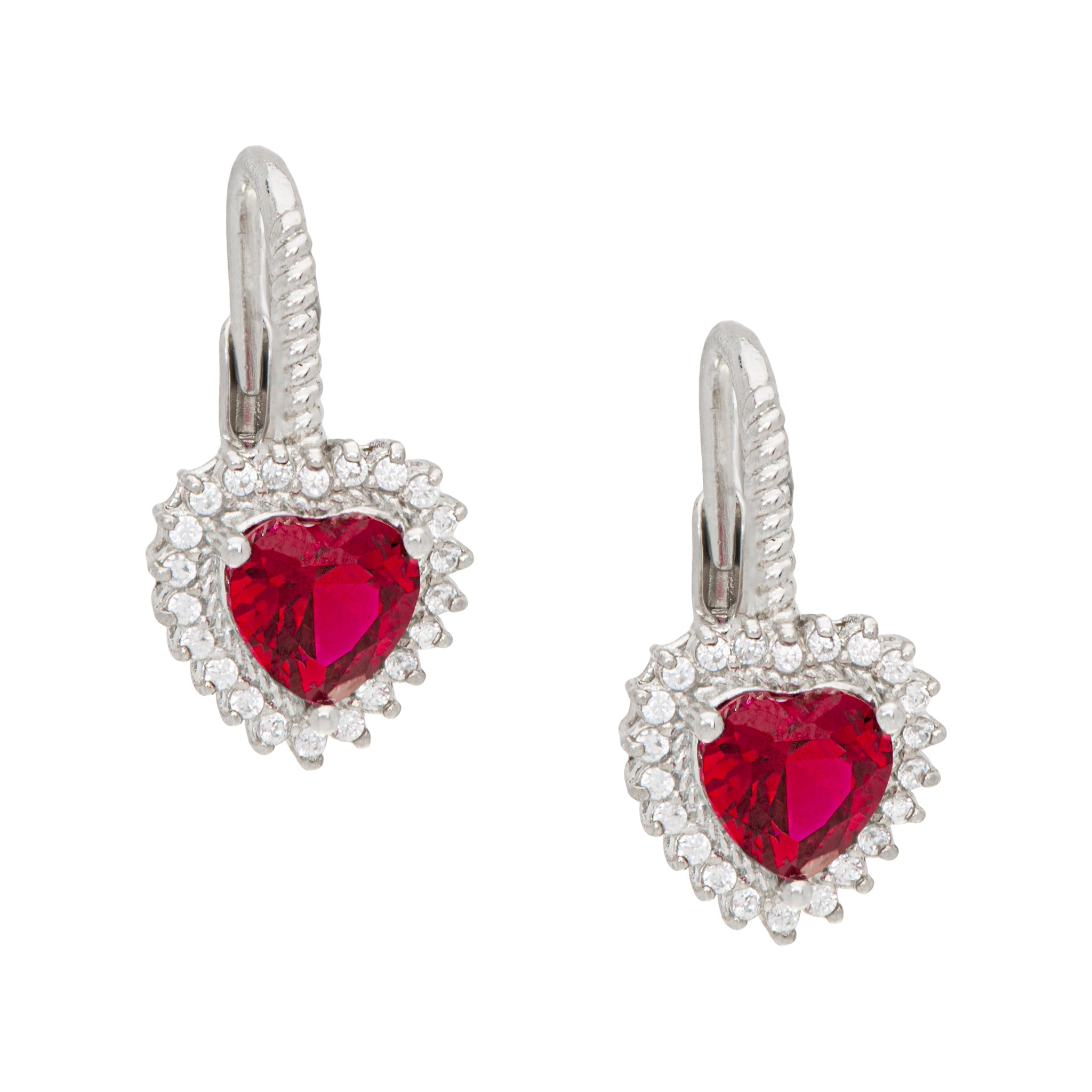 Sterling Silver Halo Garnet Gemstone Heart Lever back Earrings - chicjewelry4u.com